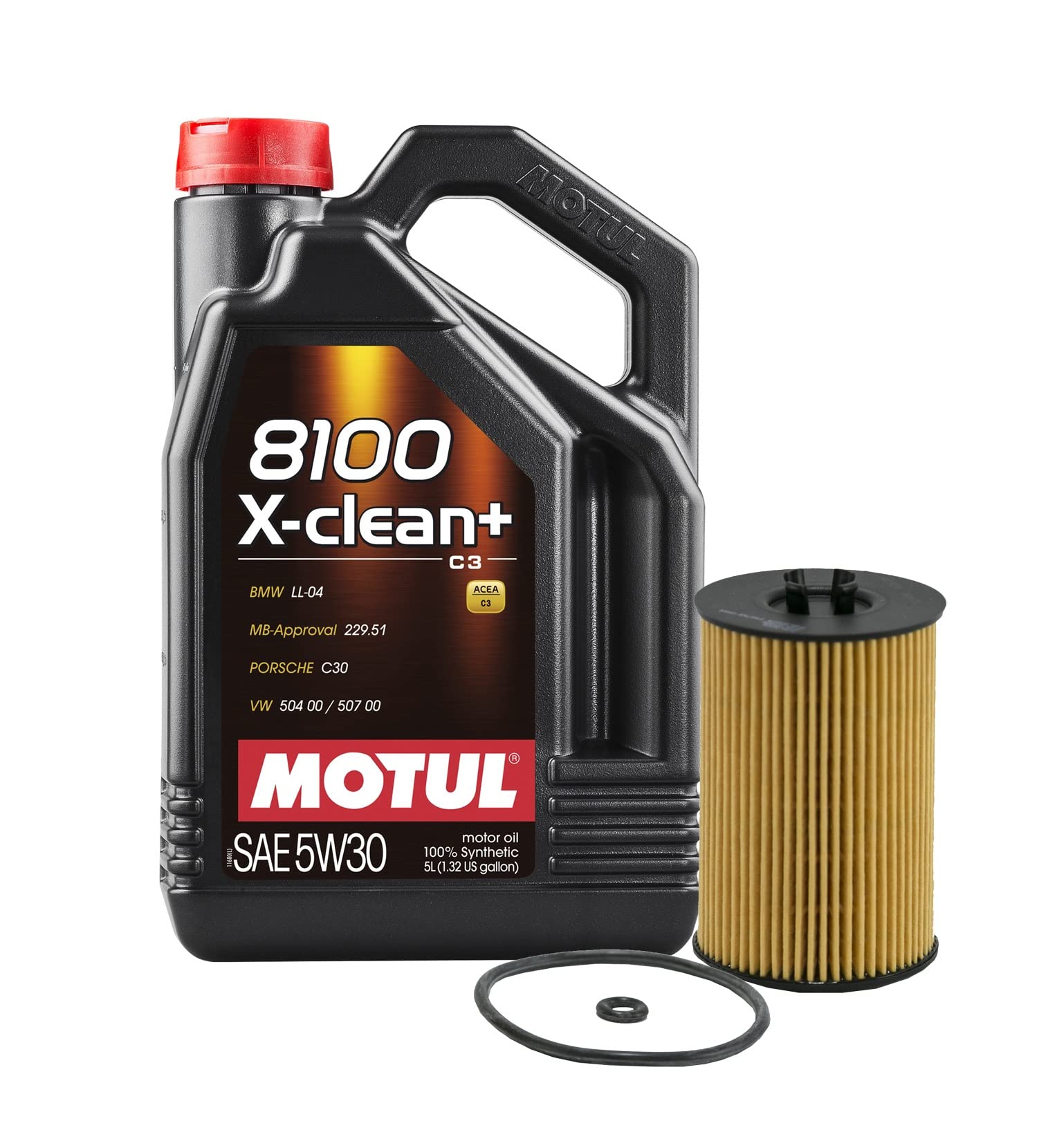 5L Newparts 8100 X-CLEAN 5W30 Full Synthetic Motor Oil Change Kit with Oil Filter - API SN/CF, VW 504.00/507.00 Approved - Perfect for Volkswagen, Audi, and European Car Maintenance & Performance Driving