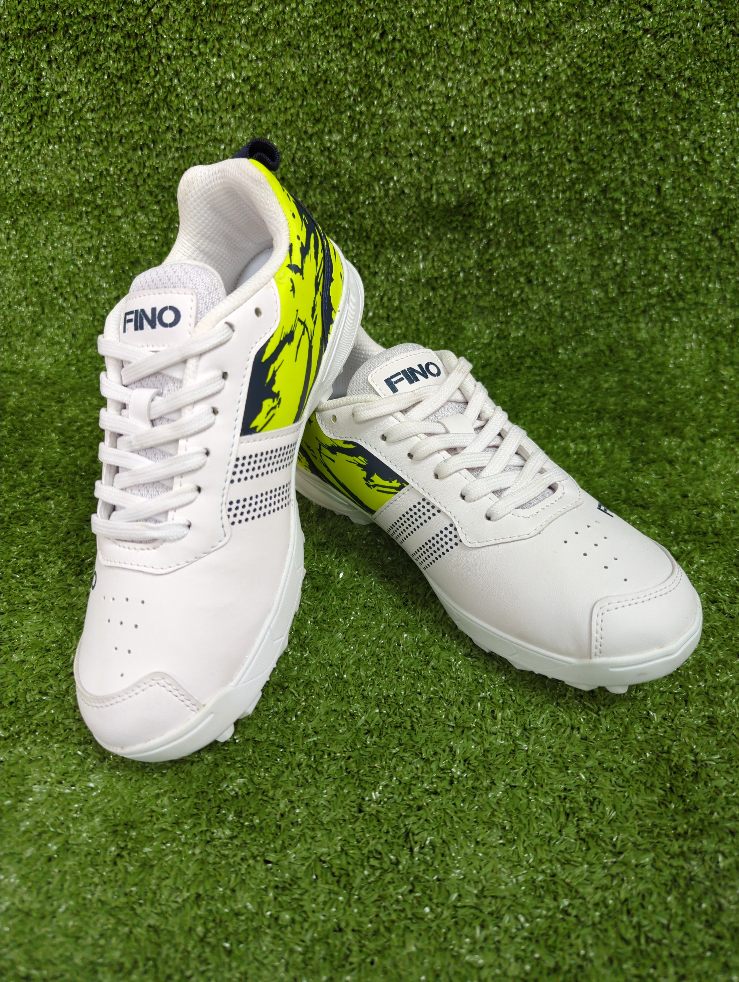 FINO C 16 Junior Cricket Shoes for Boys & Girls - White, Blue & Green - Lightweight & Durable for Practice & Matches