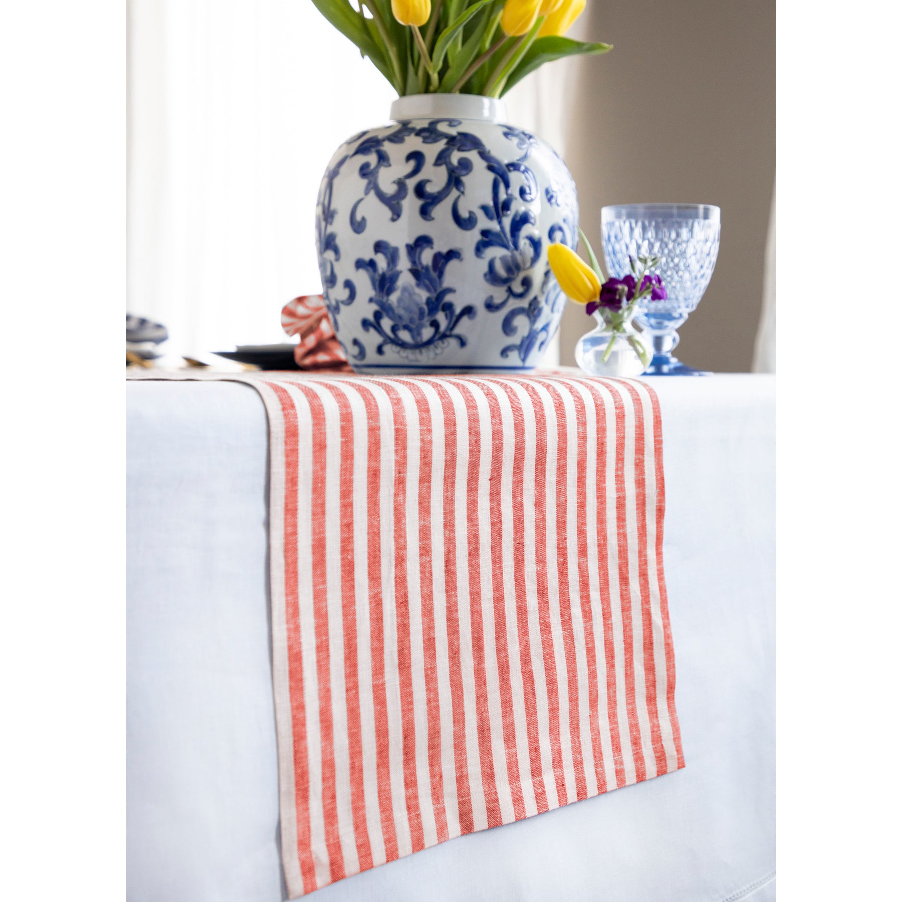 Amalfi Stripe Table Runner - Elegant Cotton Table Decor for Dining Room, Kitchen & Wedding - Perfect for Holiday Dinner Parties & Home Decor