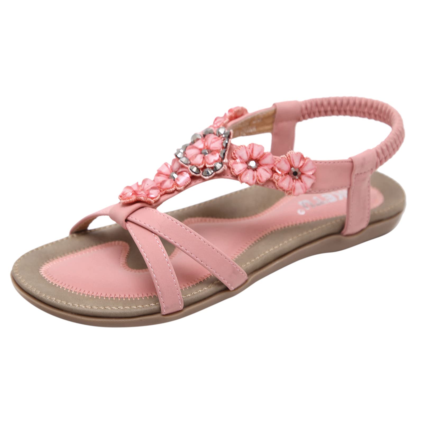 Sparkling Crystal Embellished Women's Flat Sandals - Summer Flower Studded Cross Slippers for Beach, Wedding & Casual Outings