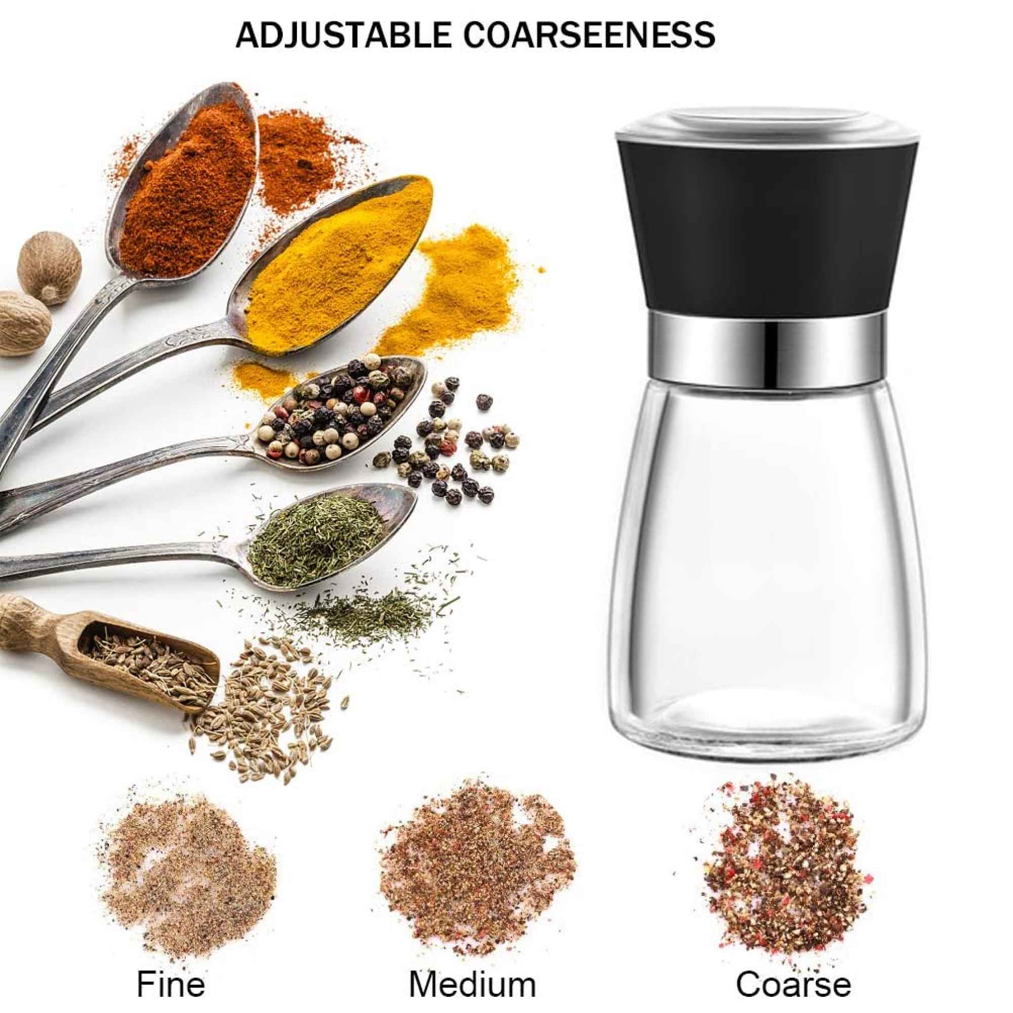 12-Pack 150ml Glass Salt and Pepper Grinder Set - 12cm Height, Adjustable Ceramic Core, Refillable Spice Mill for Kitchen, Dining Table, or Restaurant Use
