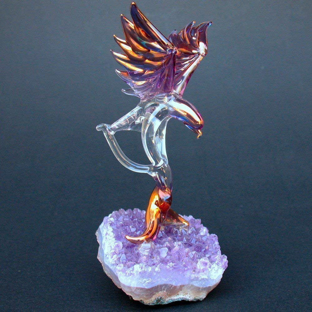 Hand Blown Glass Eagle Figurine on Natural Amethyst Crystal Base - Elegant Home Decor, Office Desk Ornament & Spiritual Gift for Collectors