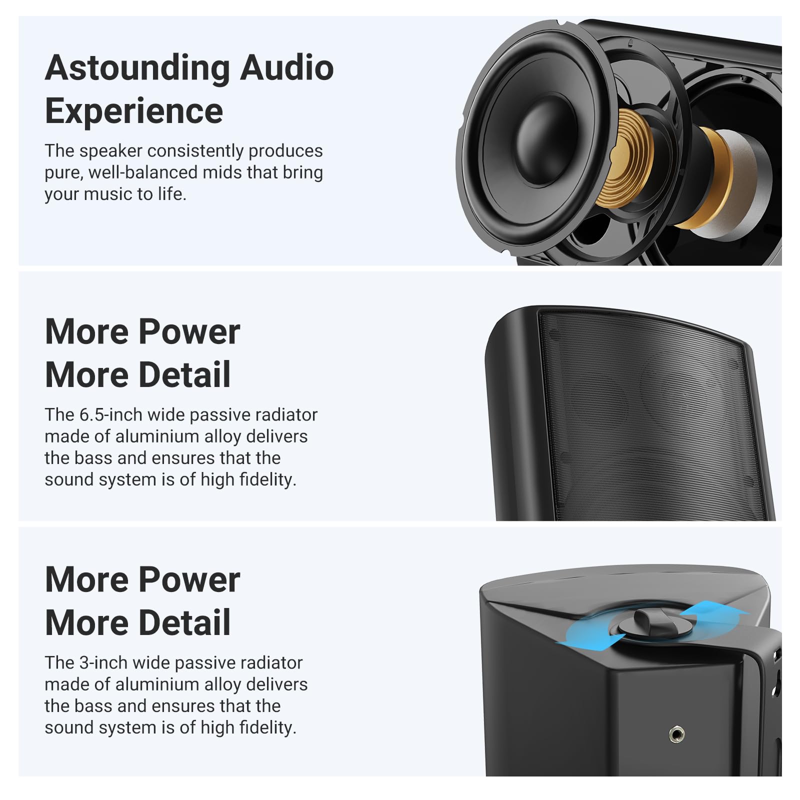 STUDIOFINIX 6.5 Inch 400W Waterproof Outdoor Speakers - Wall Mount Wired Passive Speakers for Patio, Poolside, Porch, Covered Deck & Indoor Use (Black) | Perfect for Backyard Parties, Home Theater & Outdoor Entertainment