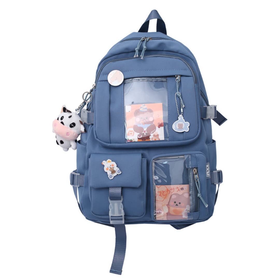 GGOOB Cute Kawaii Backpack for School - Stylish Blue Aesthetic Backpack with Pins & Accessories - Perfect for School, College, Anime Conventions & Daily Use