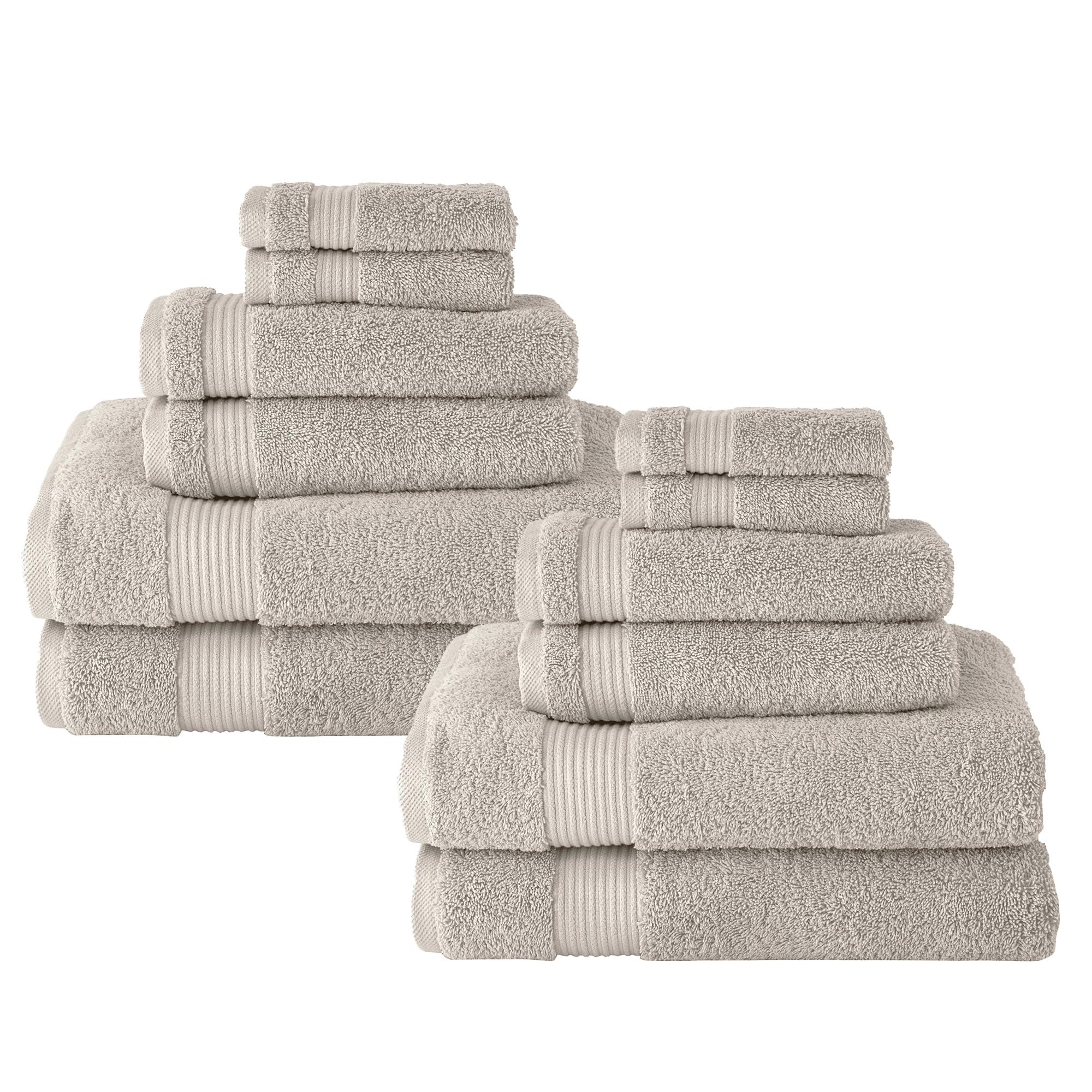 12-Piece Classic Turkish Cotton Towel Set - Ultra Absorbent & Quick-Drying Bathroom Towels (4 Bath, 4 Hand, 4 Washcloths) | 100% Premium Turkish Cotton | Soft & Luxurious for Spa, Beach & Home Use (Light Grey)