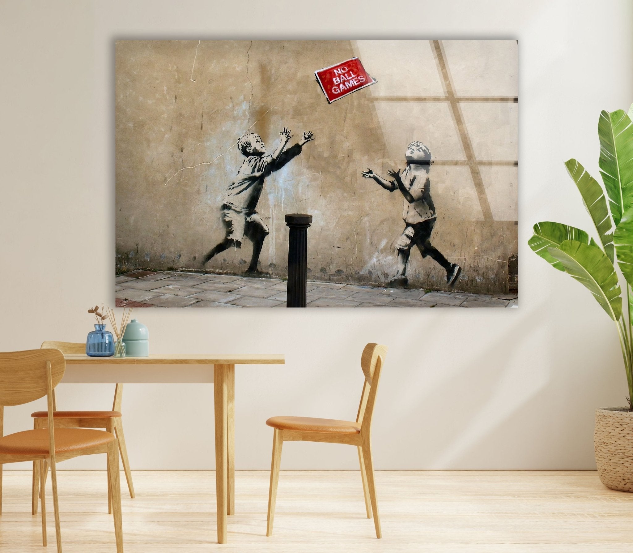Banksy No Ball Games Glass Wall Art - Stunning Home Decor for Living Room, Office & Gift Ideas