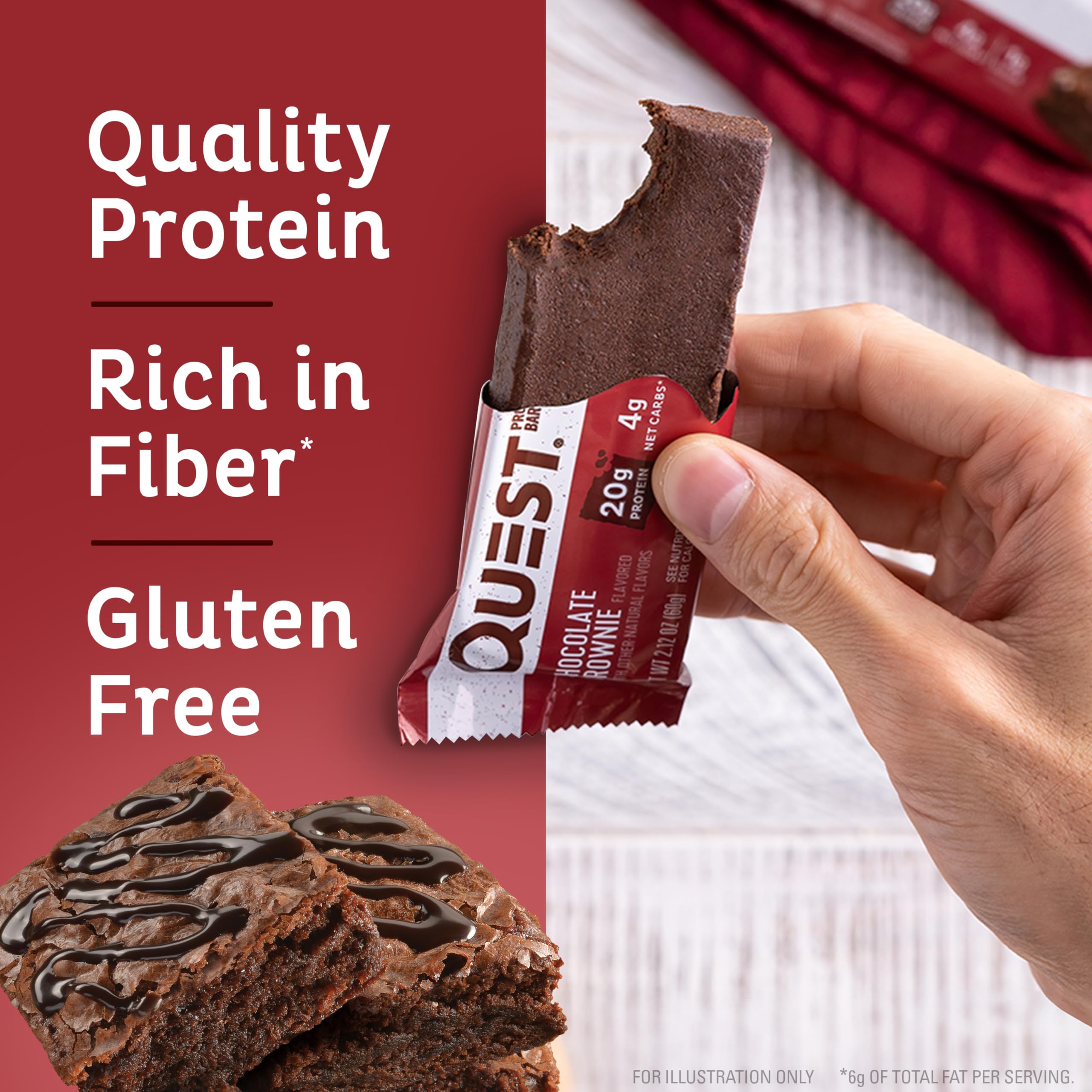 Quest Nutrition Chocolate Brownie Protein Bar - 20g Protein, 1g Sugar, 4g Net Carbs, Gluten Free, Keto Friendly (12 Count) - Perfect for Post-Workout Recovery & Healthy Snacking