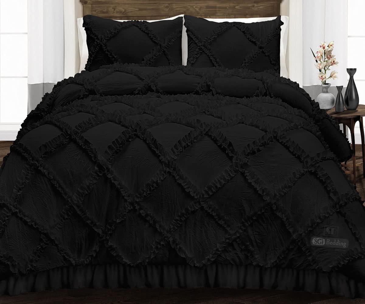 Premium California King Comforter Set - 300 GSM Plush Siliconized Microfiber Fill, Diamond Quilted Design with Ruffled Edges & Piping - Ultra Soft Black Duvet Insert Includes Matching Pillowcases - Perfect for Master Bedroom, Guest Room & Luxury Hotel Decor