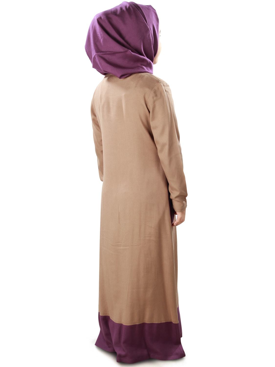 Afreen Khaki Rayon Kids Abaya Dress - Islamic Prayer Outfit for Girls - Perfect for Eid, Mosque & Special Occasions