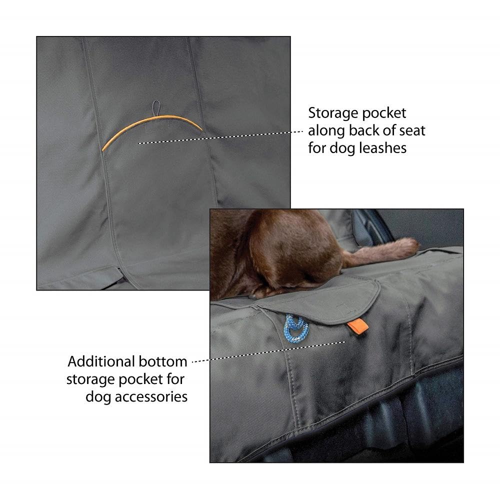 Kurgo Wander Bench Dog Car Seat Cover - Waterproof, Stain-Resistant Pet Seat Protector with Secure Fit - Charcoal Grey - Perfect for Road Trips & Outdoor Adventures