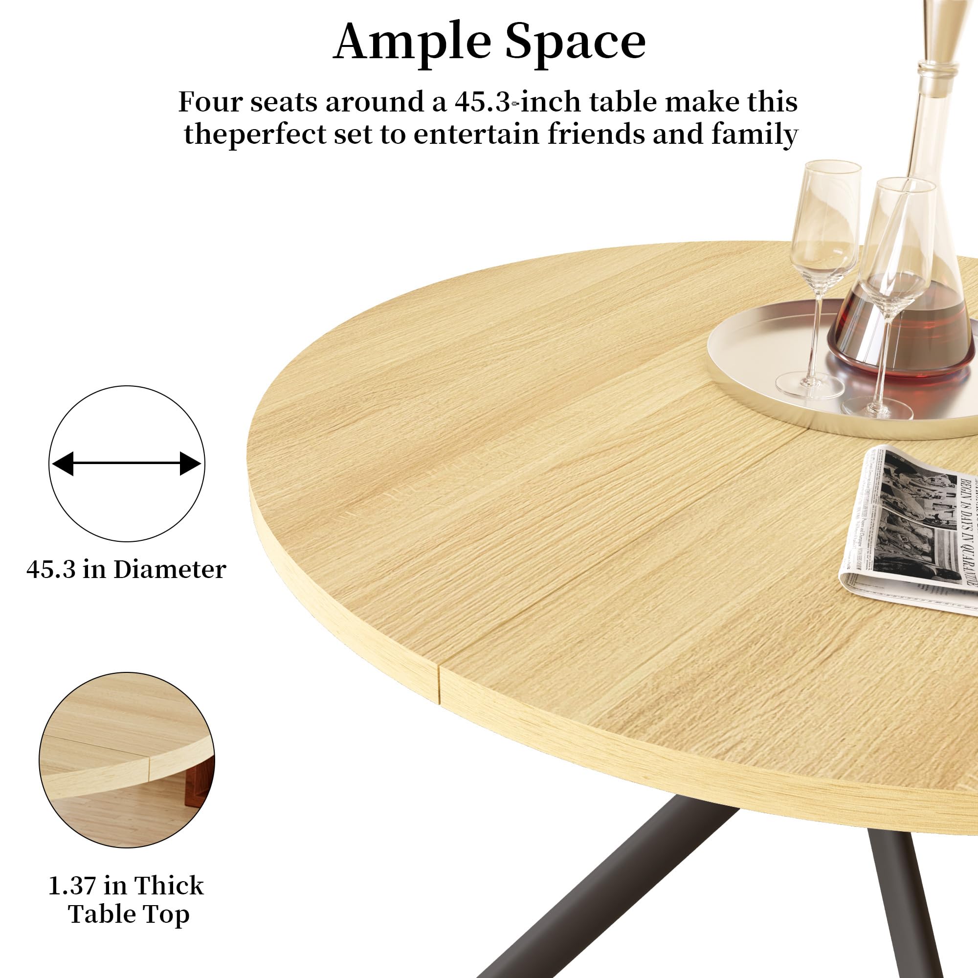 45.3 Inch Modern Round Dining Table for 4 - Space-Saving Kitchen Table with Sturdy Carbon Steel Legs for Small Apartments, Breakfast Nook & Cozy Dining Areas - Perfect for Family Meals & Entertaining Guests (Cat's Paw Design)