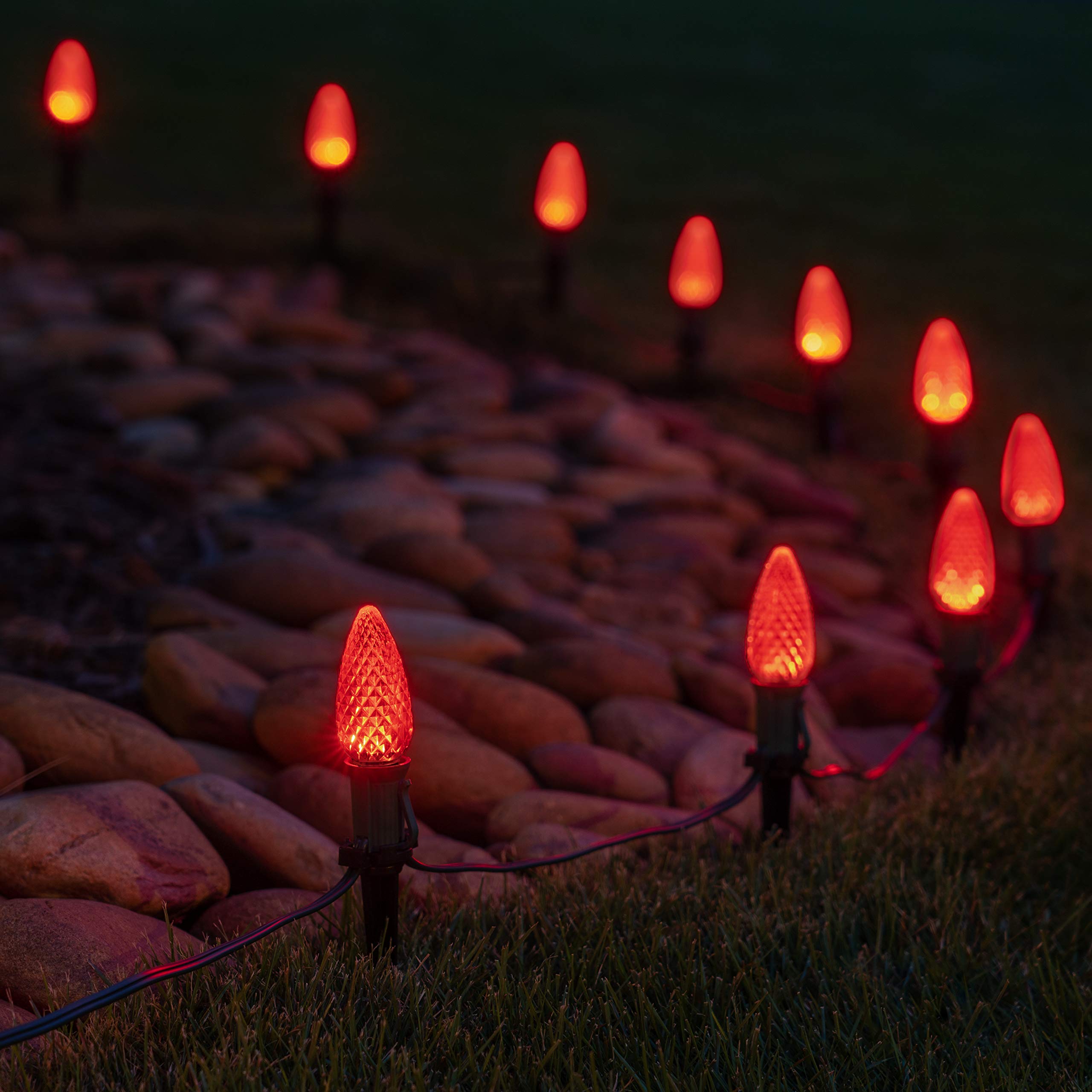 25ft Wintergreen OptiCore LED Red Pathway Christmas Lights - C9 Driveway Lights with 4.5