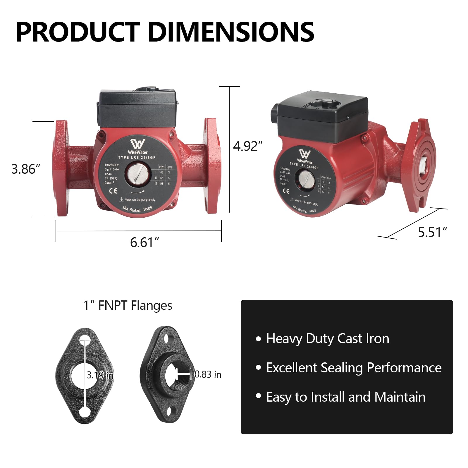110V 12.6 GPM Hot Water Recirculating Pump with 3-Speed Control & Check Valve - 1