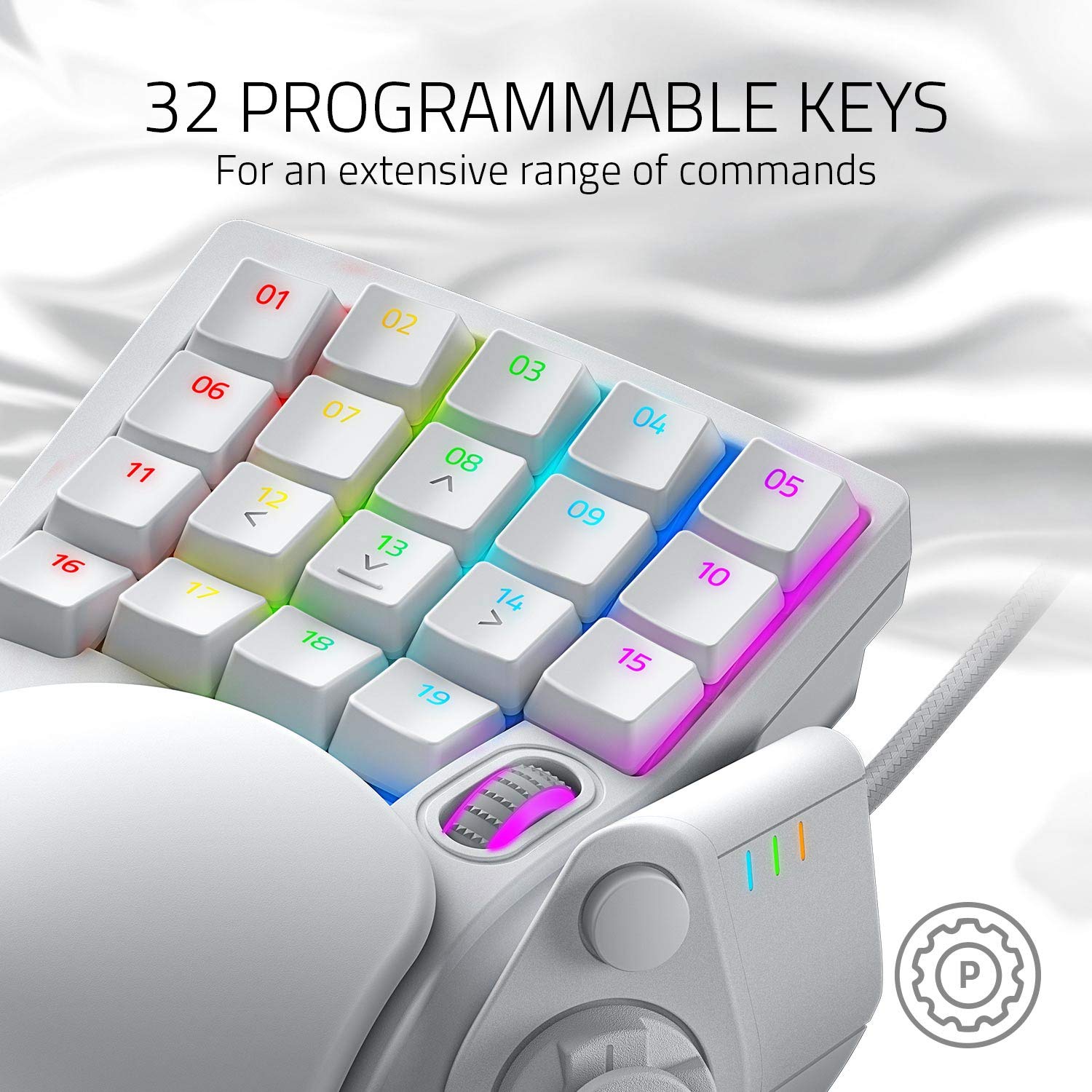Razer Tartarus Pro Gaming Keypad with Analog-Optical Switches - 32 Programmable Keys, Rapid Trigger, Adjustable Actuation & Chroma RGB Lighting - Customizable Macros for PC Gaming - Perfect for MMO, MOBA and FPS Games (Mercury White)