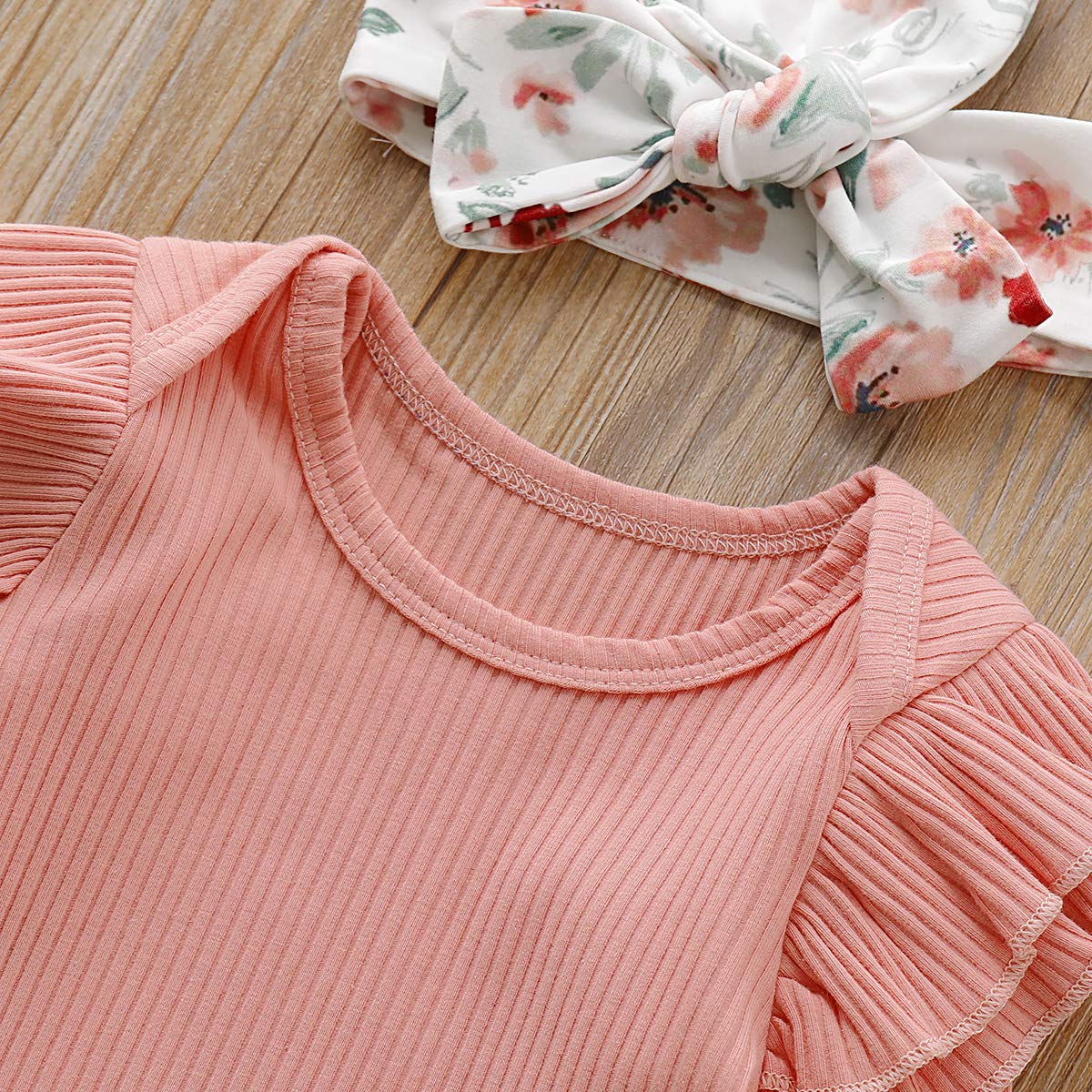 Adorable Newborn Baby Girl Outfit Set - Floral Romper Bodysuit, Long Pants & Headband | Soft Cotton Short Sleeve Donut Print | Perfect for Photoshoots, Birthday Parties & Daily Wear