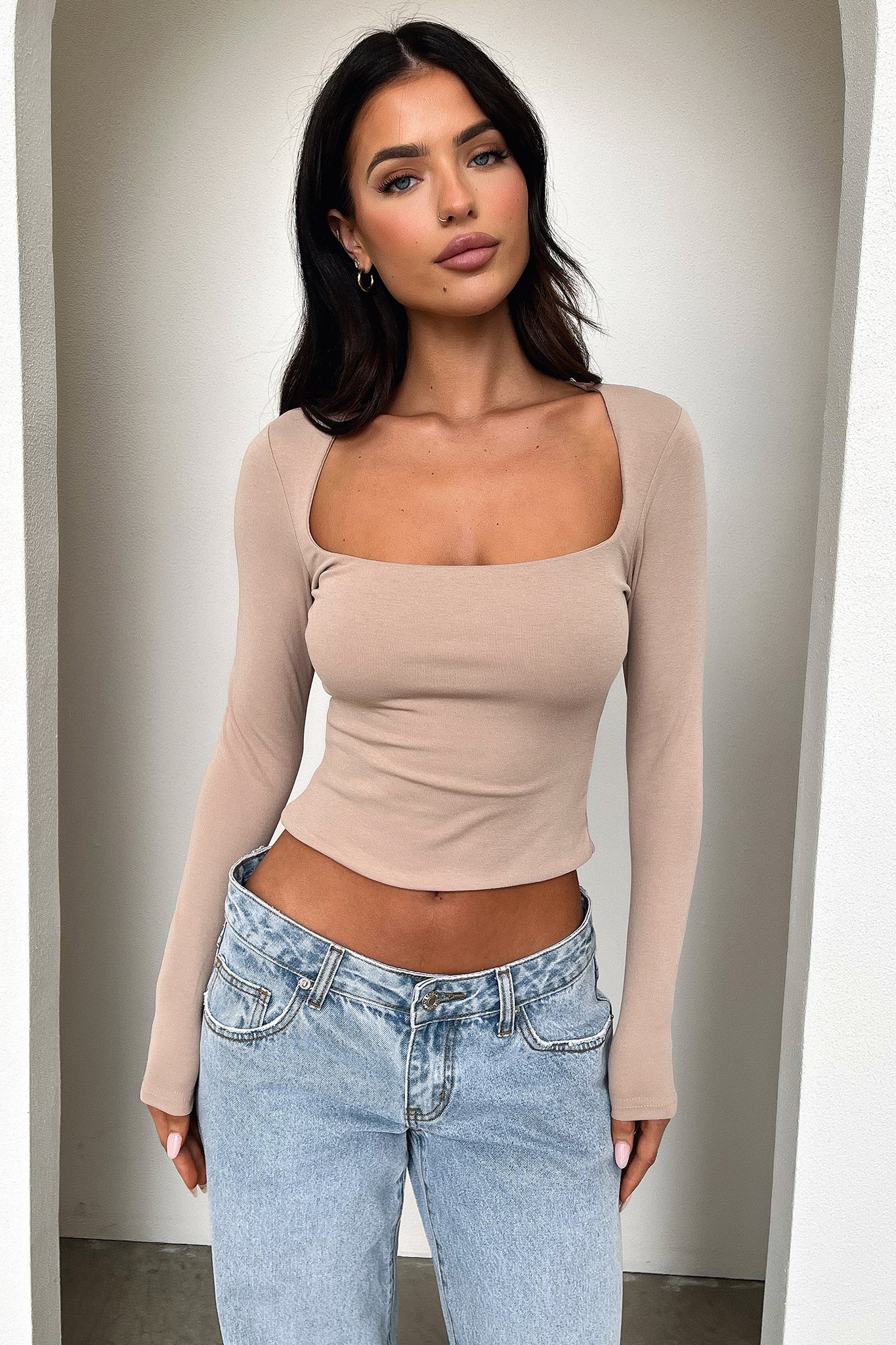 Andre Women's Long Sleeve Blouse Beige - Soft Casual Tops for Work, Office & Everyday Wear