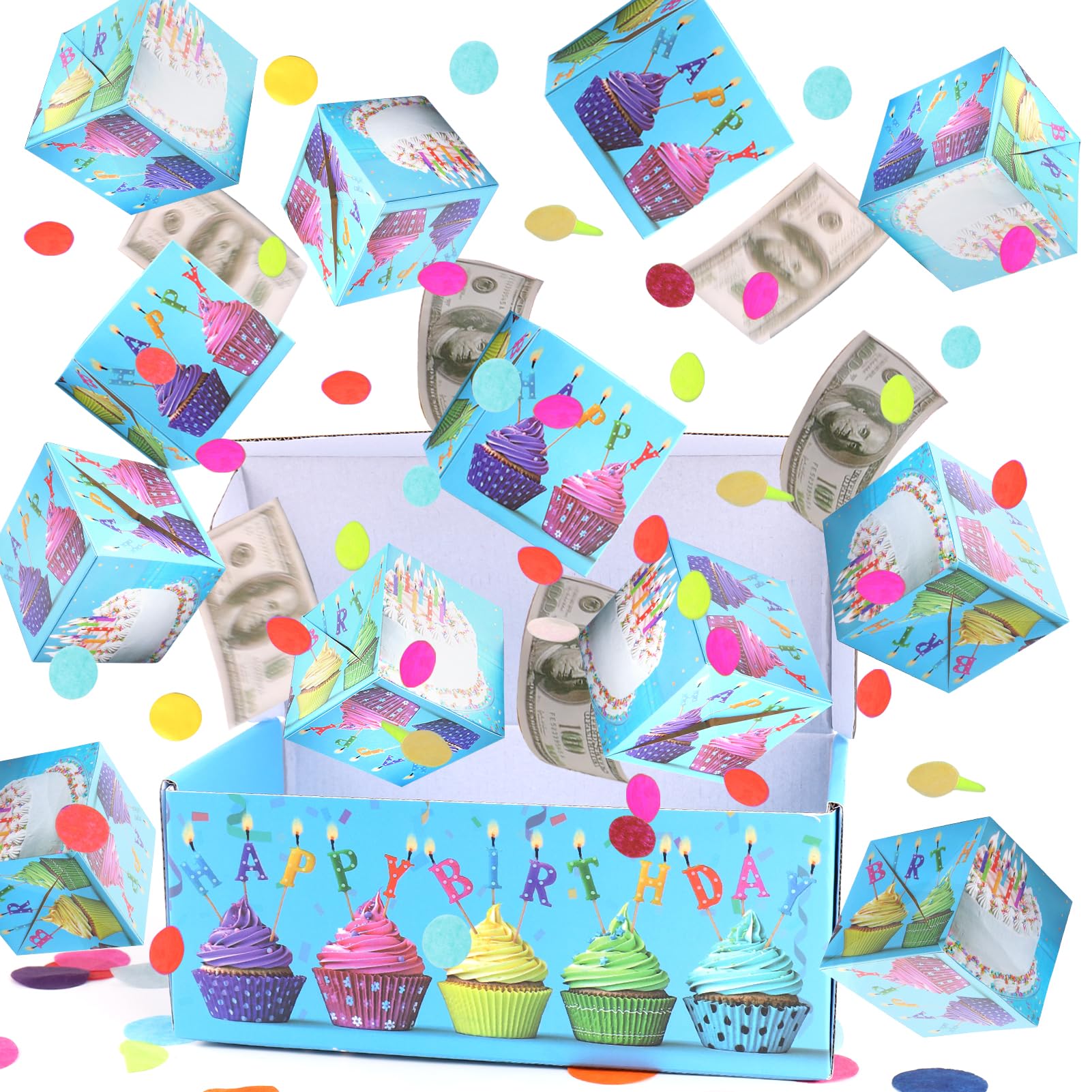 BABORUI Birthday Surprise Gift Box for Money - Exploding Confetti Gift Box for Men, Women & Kids - Perfect for Birthday Parties, Anniversaries & Special Occasions (Blue)
