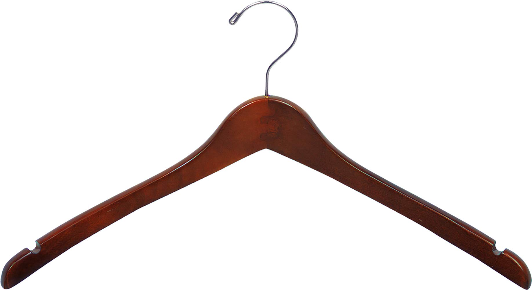 Premium Wooden Coat Hangers with Curved Top - Natural Walnut Finish & Chrome Hardware (Set of 100) - Ideal for Closet Organization, Retail Stores, and Luxury Garment Display