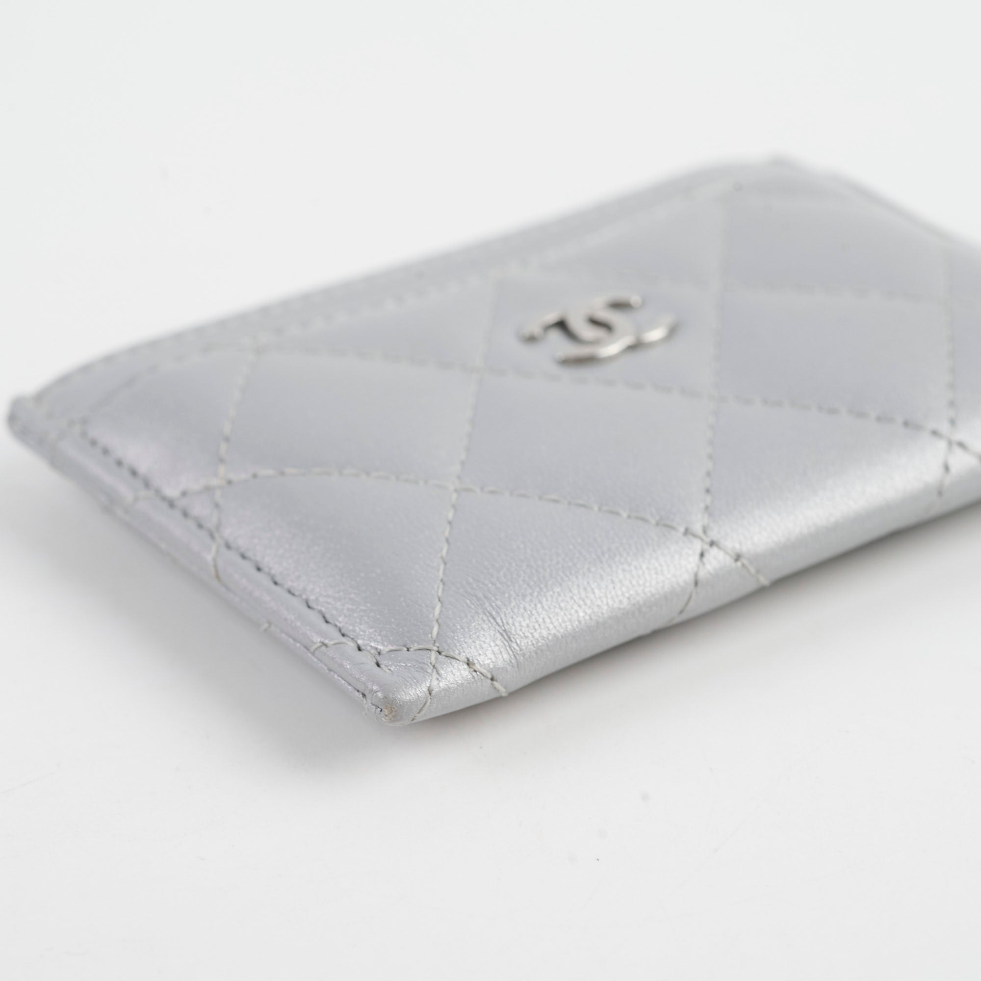 Chanel Metal Grey Microchip Card Holder - Slim RFID Blocking Luxury Wallet for Women & Men | Perfect for Travel, Shopping & Everyday Use