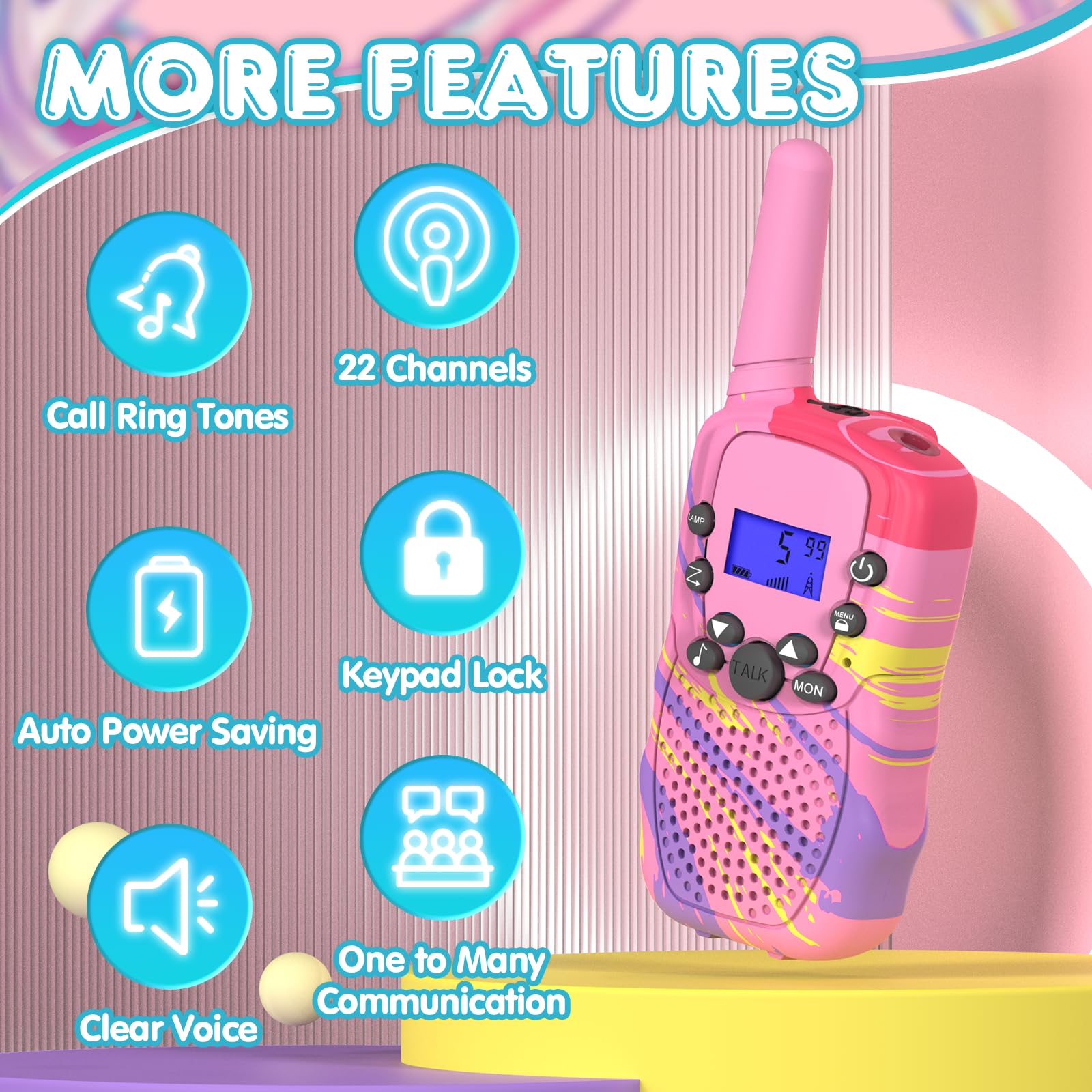 Selieve Kids Walkie Talkies 2 Pack - 22 Channels, LCD Screen, LED Flashlight & VOX Function - Best Gifts for 3-6 Year Old Girls - Perfect for Outdoor Camping, Hiking, Backyard Adventures & Family Road Trips