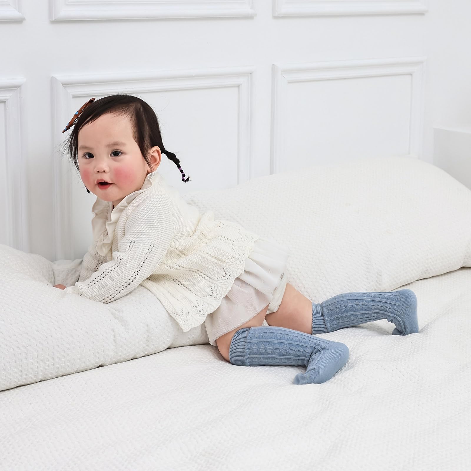 MINI PANDA 5 Pairs Cute Knee High Socks for Toddler Girls & Baby Girls - Soft Cotton Long Socks for Playtime, School & Special Occasions