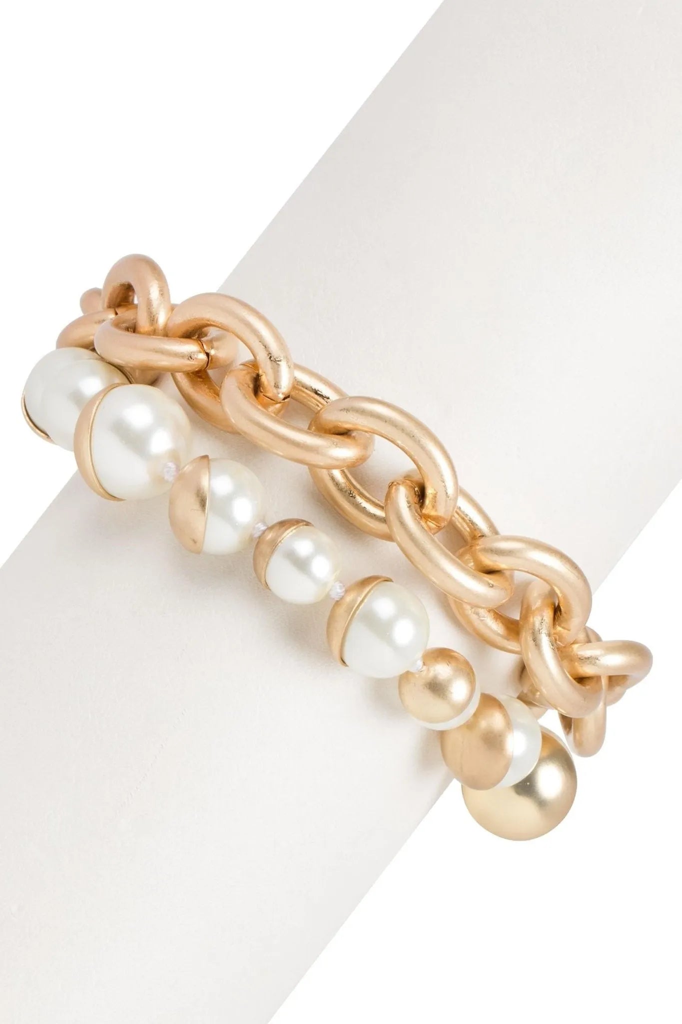 Double Gold Chain Pearl Bracelet for Women - Elegant 18K Gold Plated Pearl Jewelry - Perfect for Weddings, Parties & Special Occasions