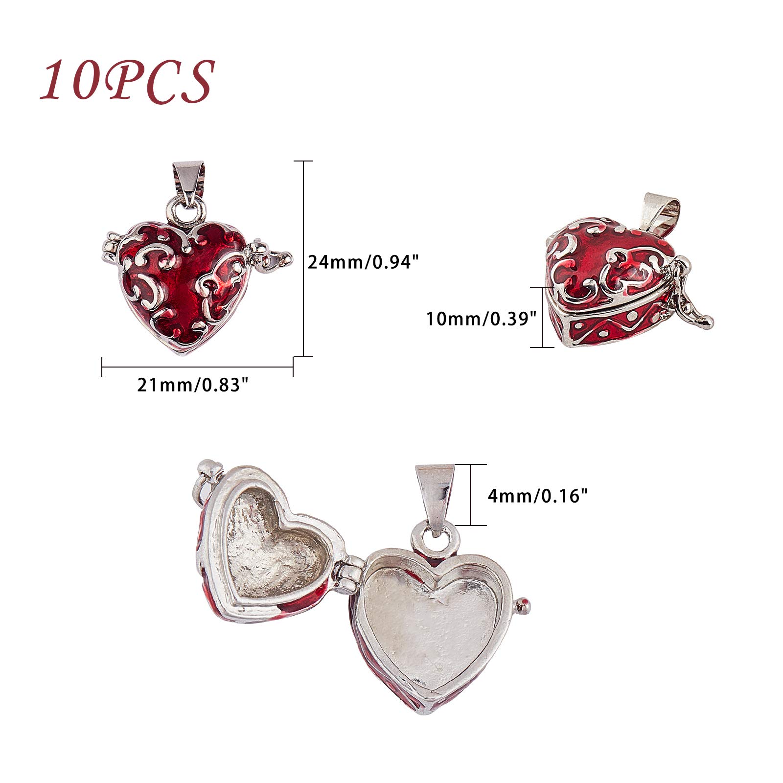 10pcs Heart-Shaped Brass Enamel Prayer Box Pendants - DIY Jewelry Charms for Necklace Making - Perfect for Crafting, Gifts, and Spiritual Keepsakes