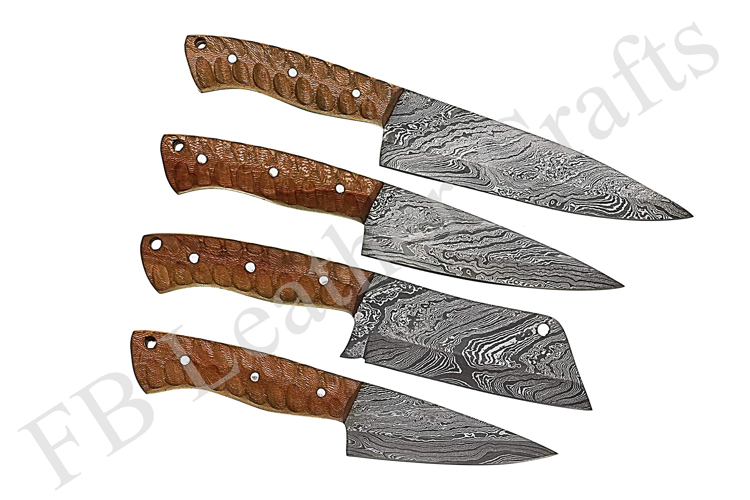 Premium Damascus Steel Kitchen Knives Set - 4-Piece Chef Knife Collection with Engraved Snack Wood Handle (FBK-1099) - Perfect for Professional Chefs, Home Cooking & Gourmet Food Preparation