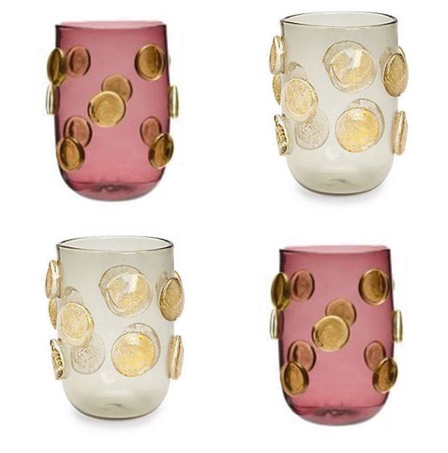 Elegant Gold Polka Dot Drinking Glasses Set of 4 - Stylish Grey Glassware for Cocktails, Wine & Home Bar Decor - Perfect for Parties, Weddings & Gifts