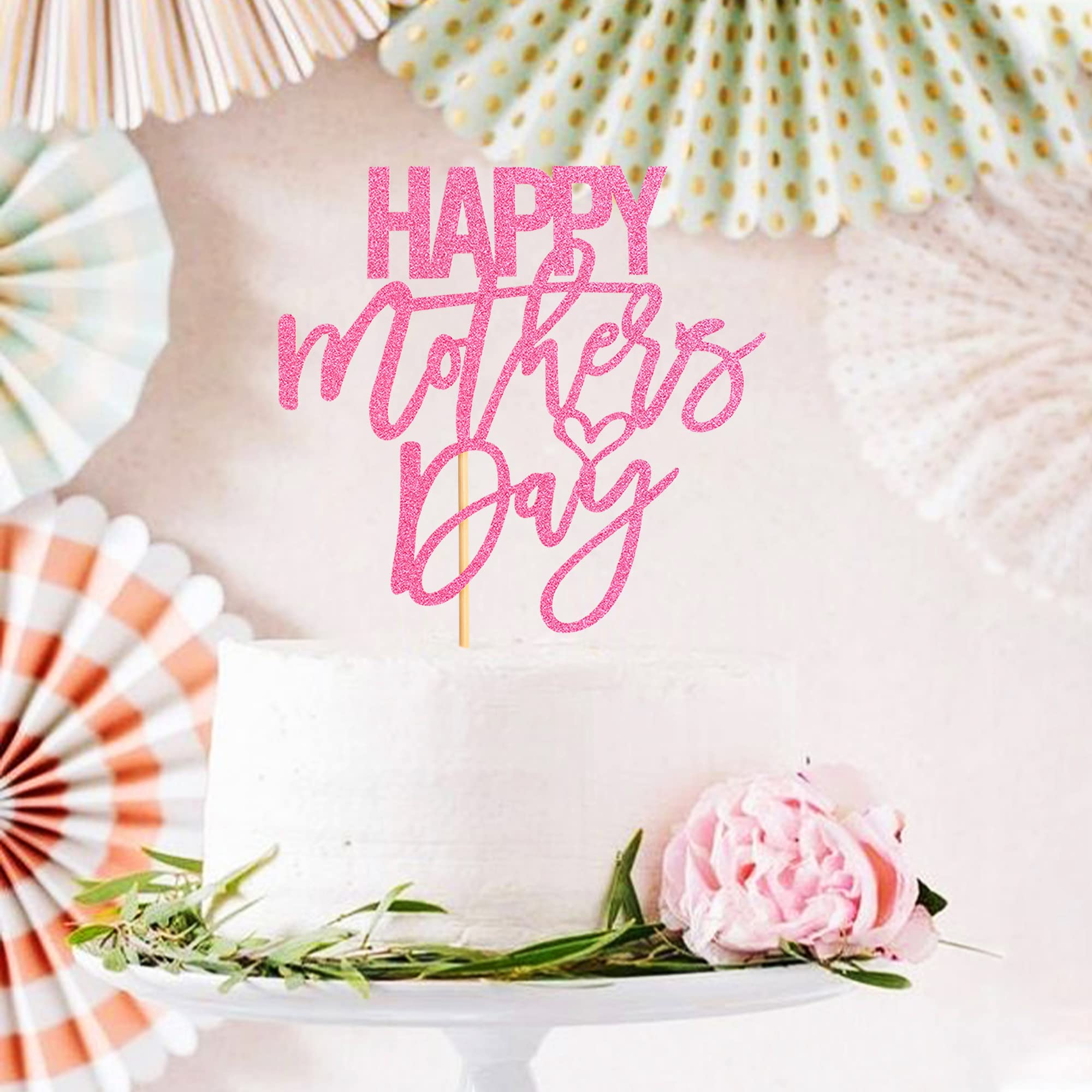 Happy Mother's Day Cake Topper - Pink Glitter Party Cake Decoration for Birthday, Wedding & Special Occasions | Perfect for Mom's Celebration