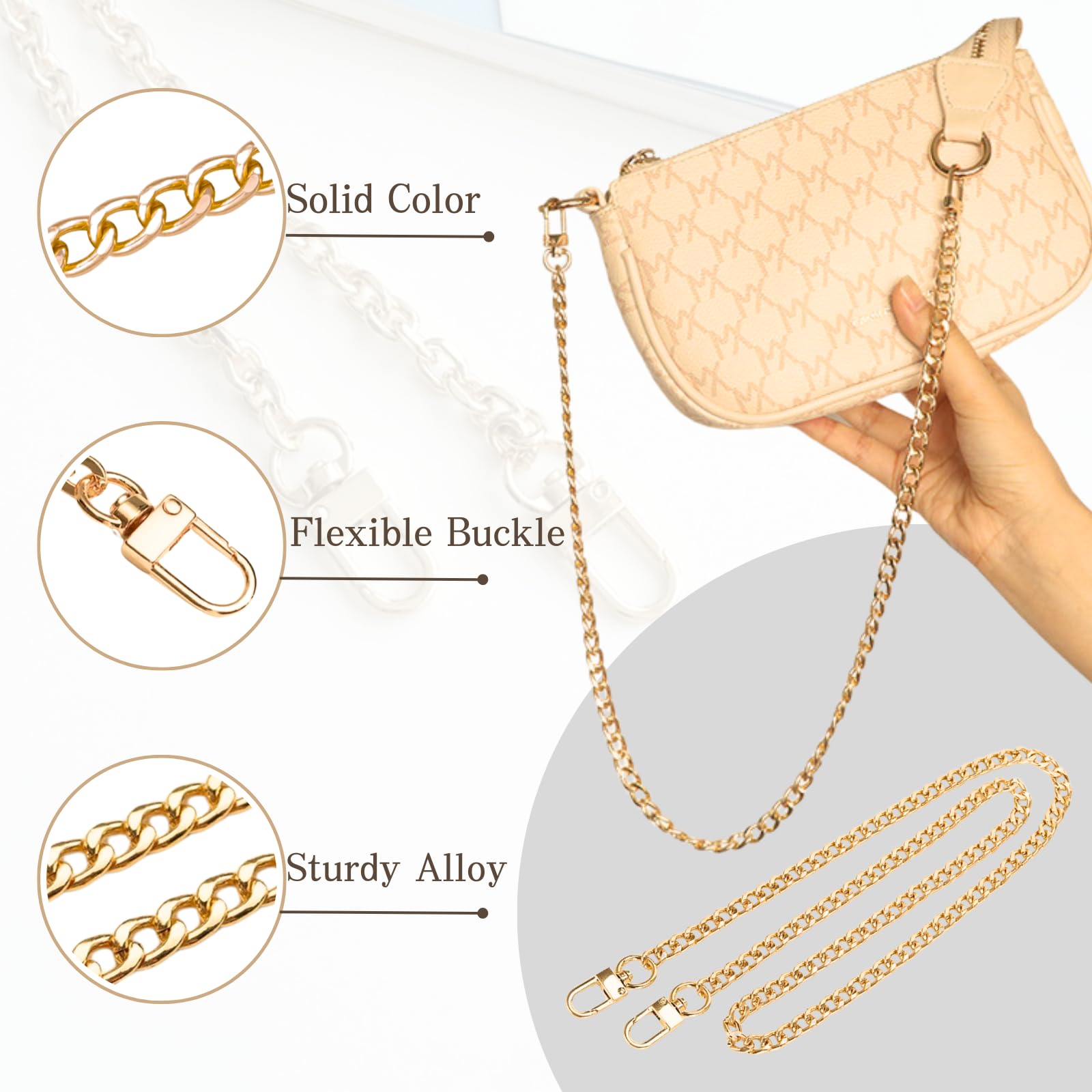 KASBEE Gold Purse Chain Strap - 47 Inch Adjustable Crossbody Shoulder Bag Strap for Women | Fashion Accessory for Handbags, Evening Bags & Clutches | Perfect for Parties, Weddings & Daily Use
