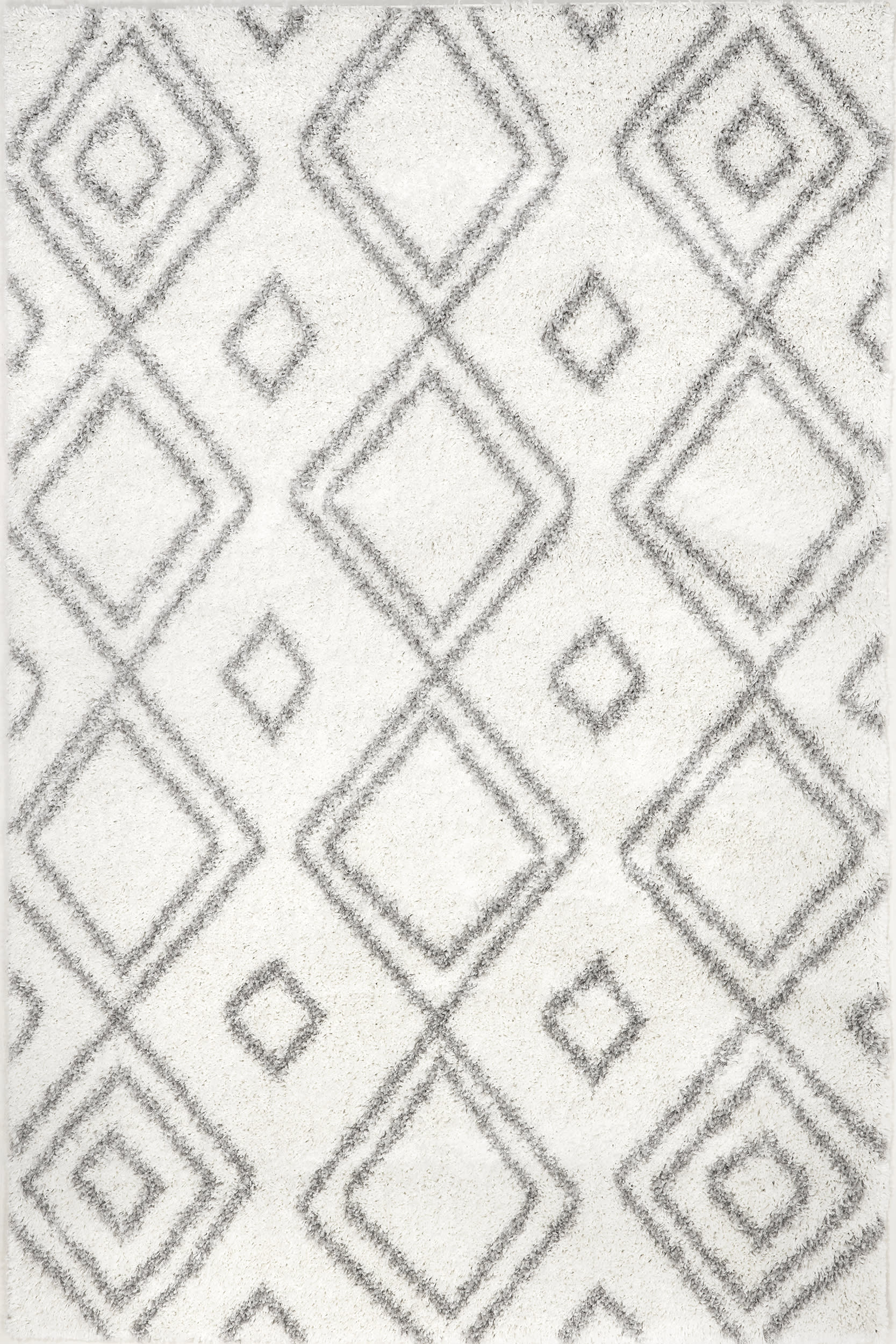 Double Diamond Shag Rug - Soft Plush White Area Rug for Living Room, Bedroom & Nursery | Cozy Home Decor
