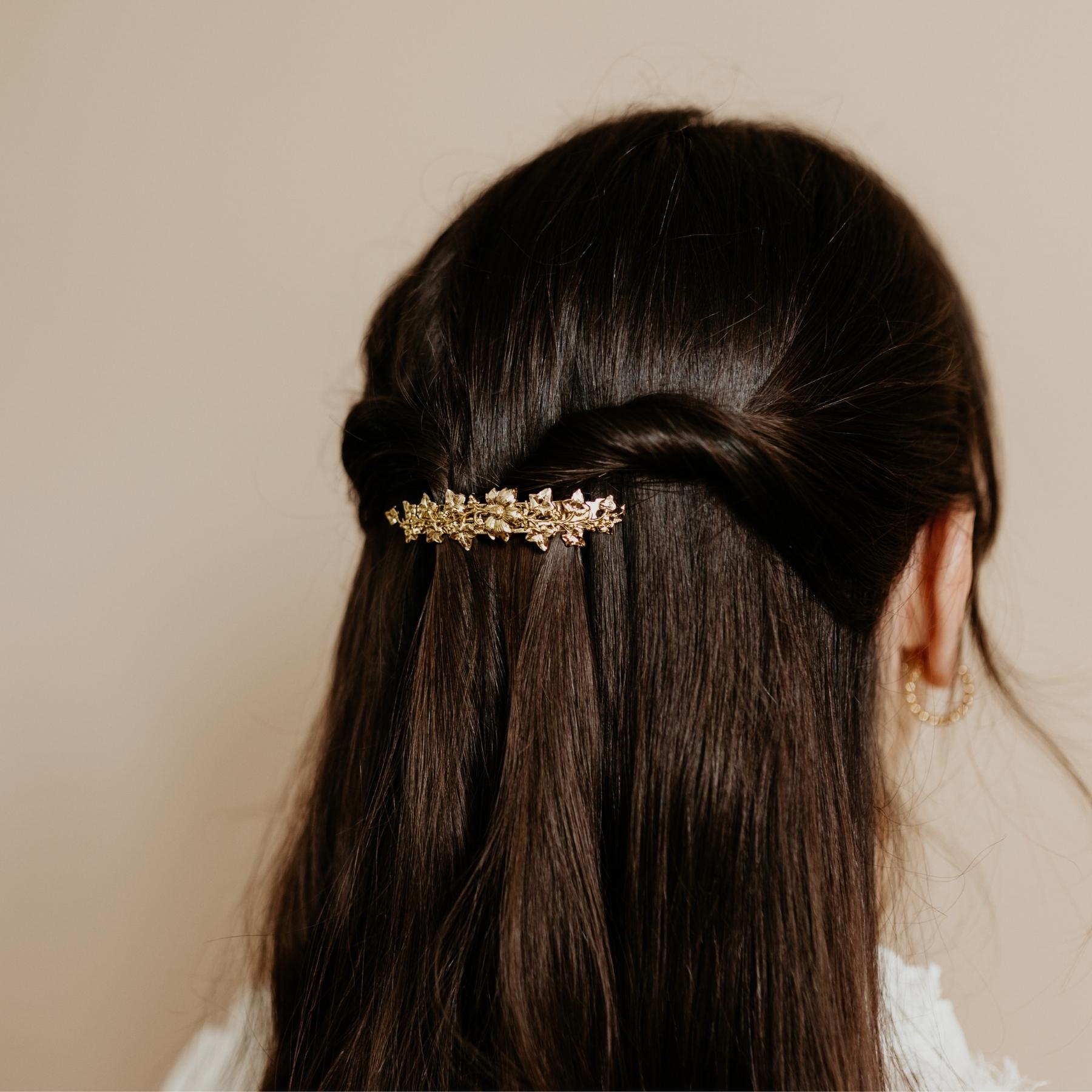 Elegant Gold Calliope Hair Clip - Perfect for Weddings, Parties & Everyday Style | Petite Hair Barrettes for Women & Girls
