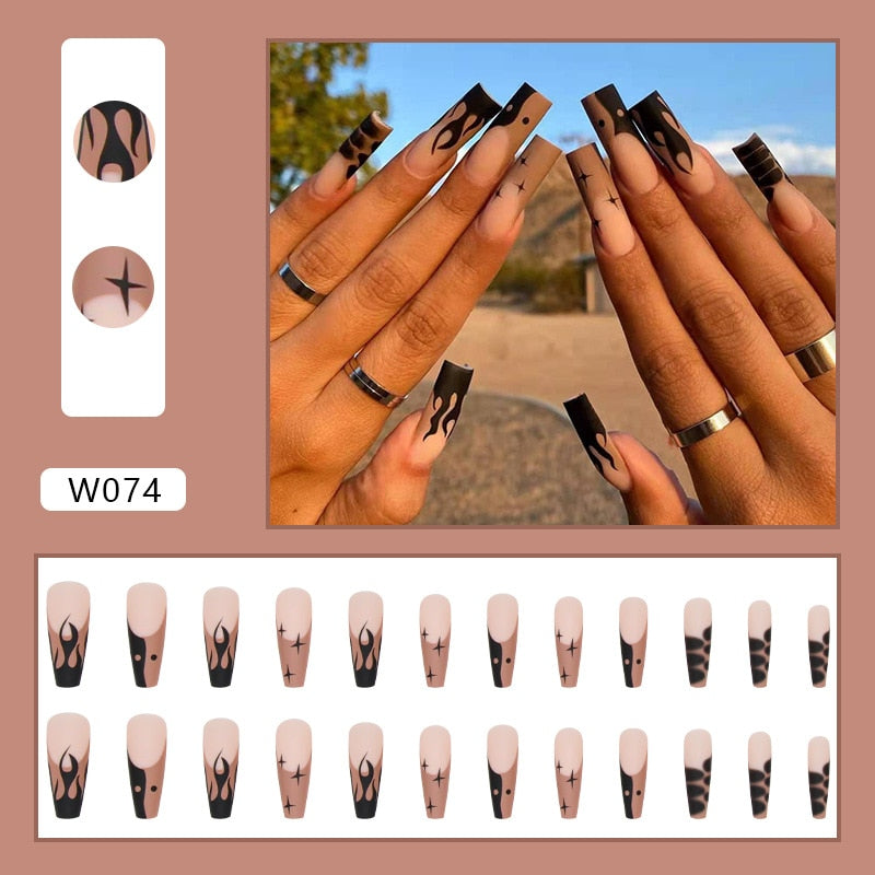 24pcs Long Ballet Press on Nails - Reusable False Nails with Adhesive, Y2K Pink & Black Sweet Cool Style Nail Tips for Manicure | Perfect for Parties, Weddings, and Everyday Glam