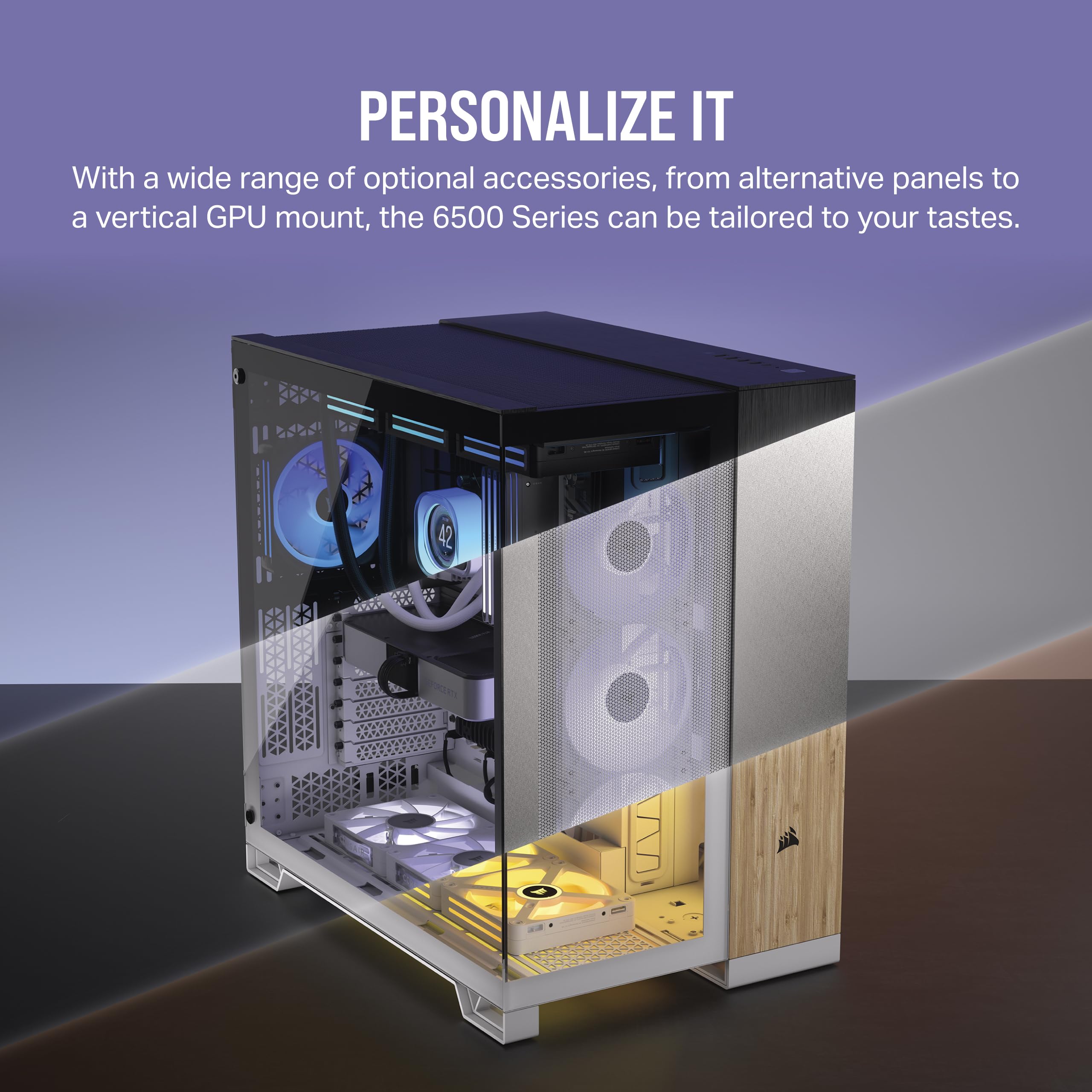 CORSAIR iCUE LINK 6500X RGB Mid-Tower ATX Dual Chamber PC Gaming Case with Panoramic Tempered Glass - Reverse Connection Motherboard Compatible - Includes 3x CORSAIR RX120 RGB Fans - Black - Perfect for High-Performance Gaming Rigs and Custom PC Builds