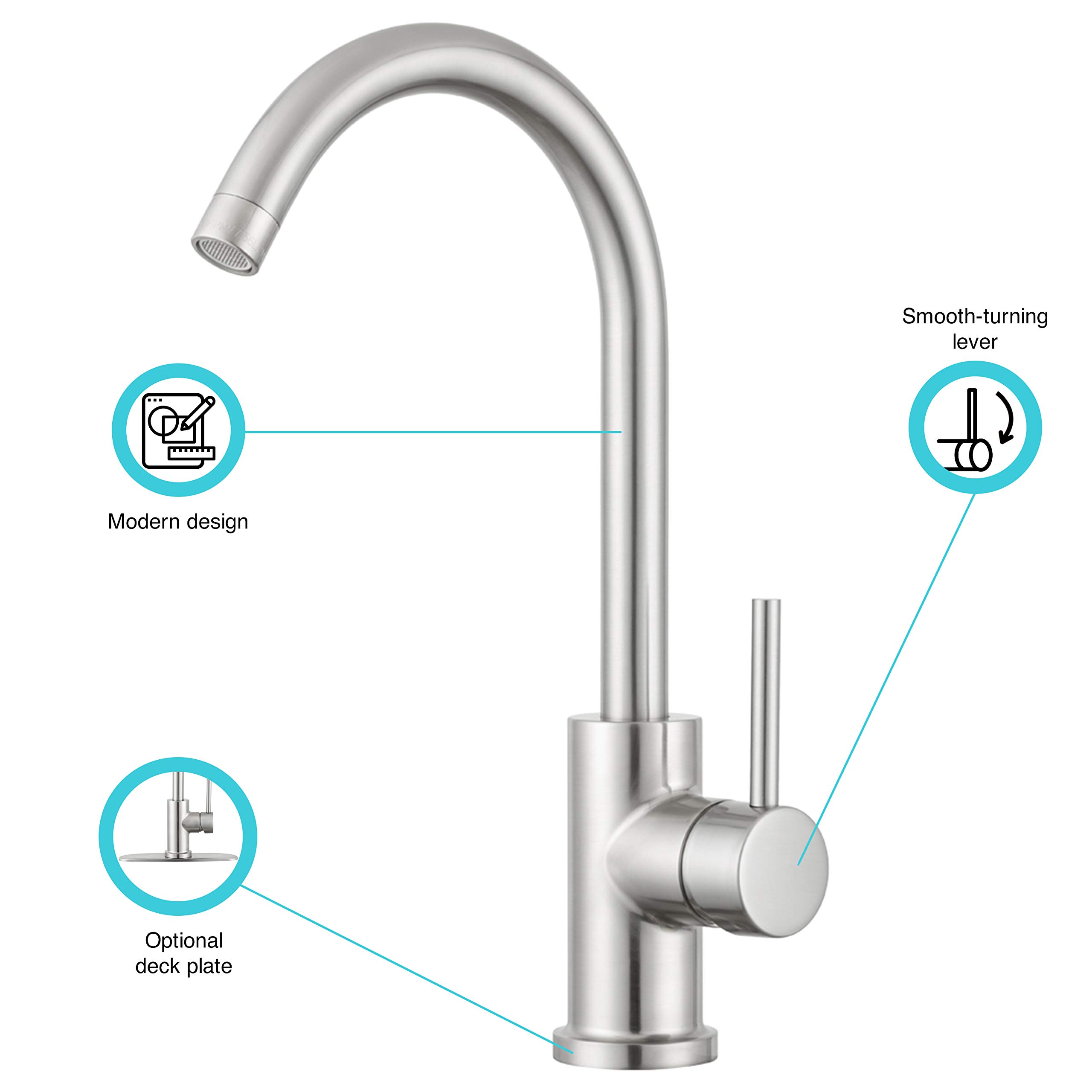 Dura Faucet RV Streamline 14.5-inch Single-Handle Kitchen Sink Faucet with Optional Deck Plate in Brushed Satin Nickel - Perfect for RVs, Campers, and Tiny Homes