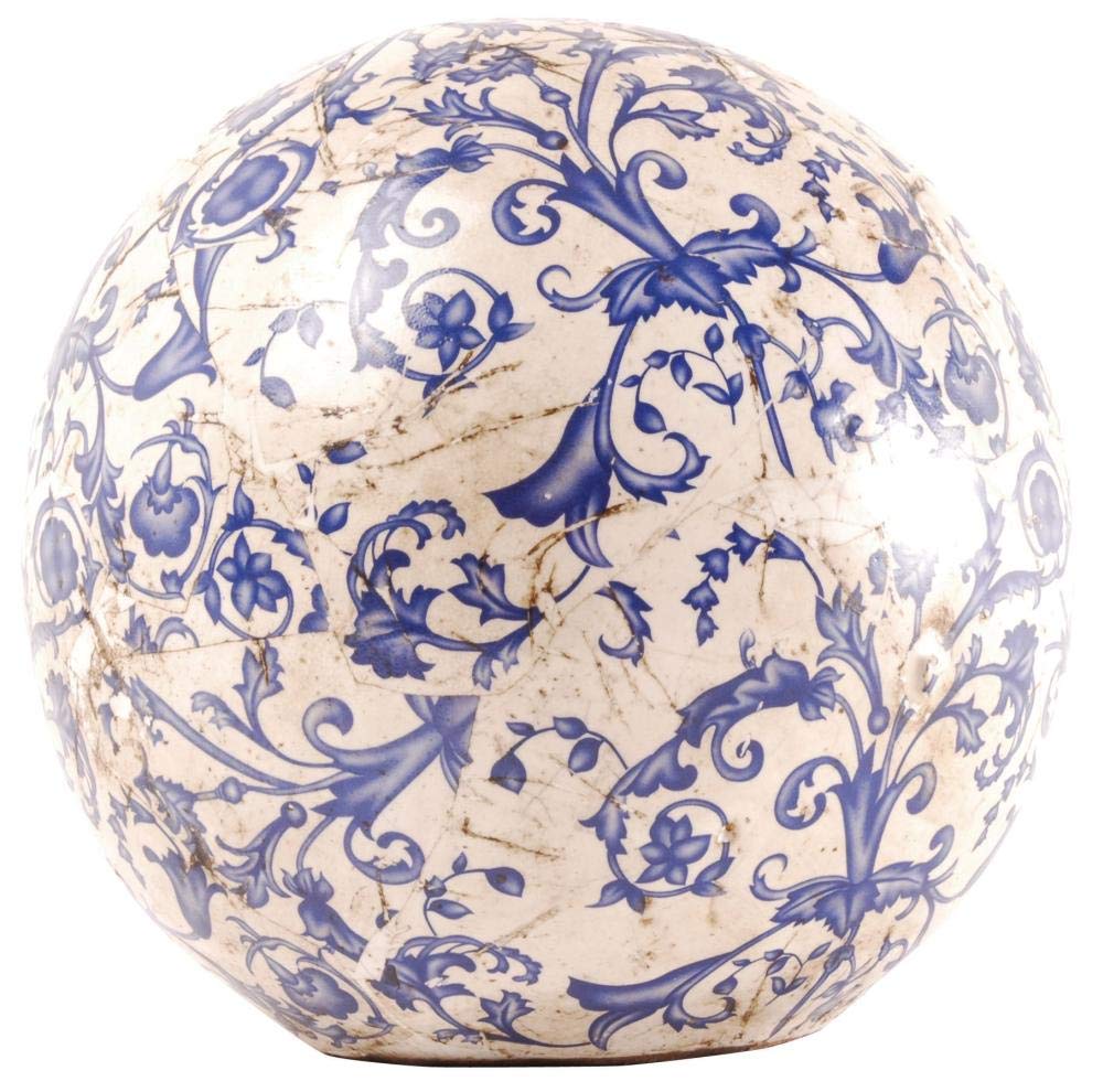 Esschert Design Blue and White Ceramic Decorative Garden Ball Set - 2 Pieces (18cm) - Outdoor & Indoor Home Decor for Patio, Lawn, and Living Room