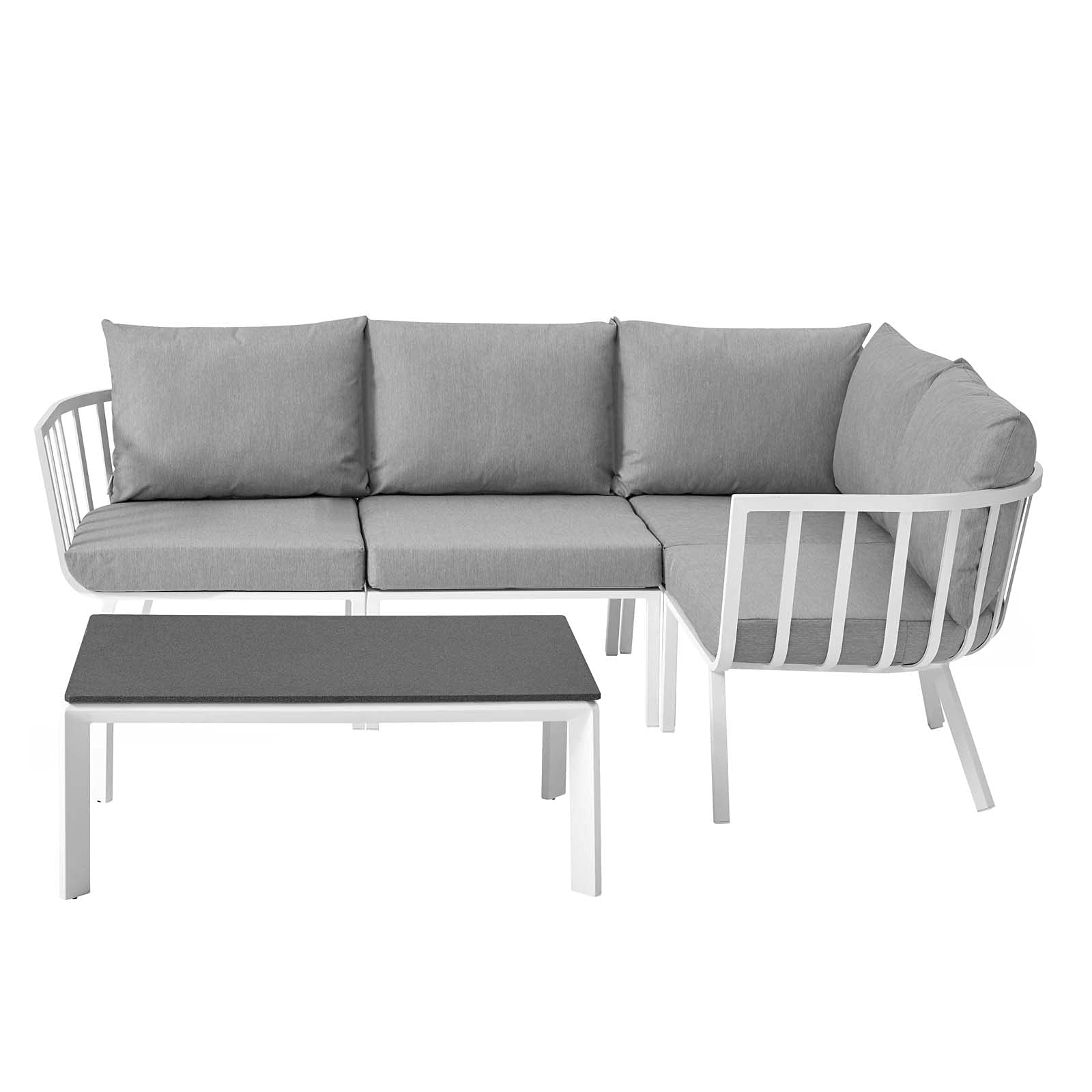 Modern White Grey Aluminum Lounge Sectional Sofa Chair Set for Outdoor Patio, Cafe, Bistro, and Garden Relaxation