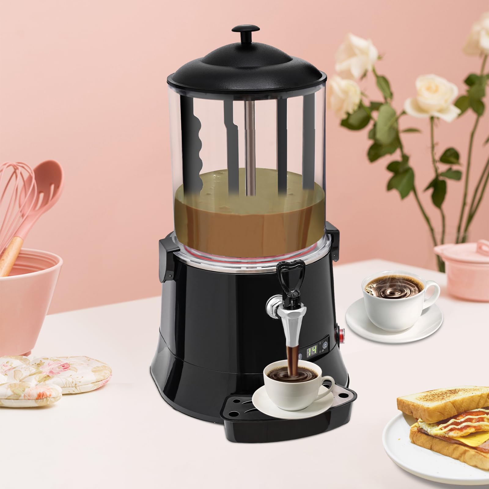 10L Commercial Hot Chocolate Maker Machine with Faucet - 400W 110V Hot Beverage Warmer for Chocolate, Coffee & Milk - Perfect for Cafes, Restaurants & Catering Events (10L-Black)