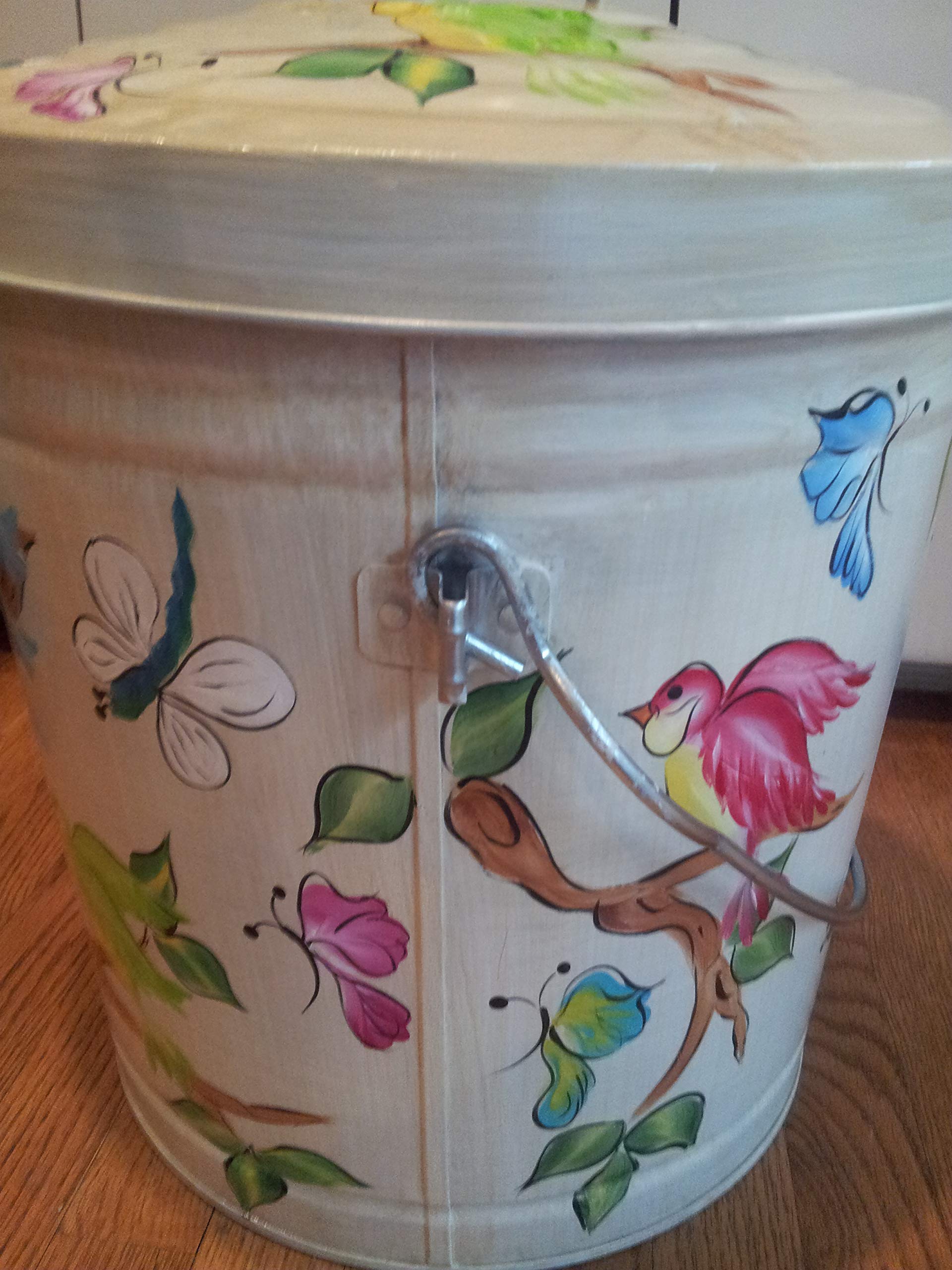 10 Gallon Hand Painted Decorative Trash Can - Elegant Waste Bin for Kitchen, Bathroom & Office - Eco-Friendly Garbage Can with Artistic Designs for Home Decor