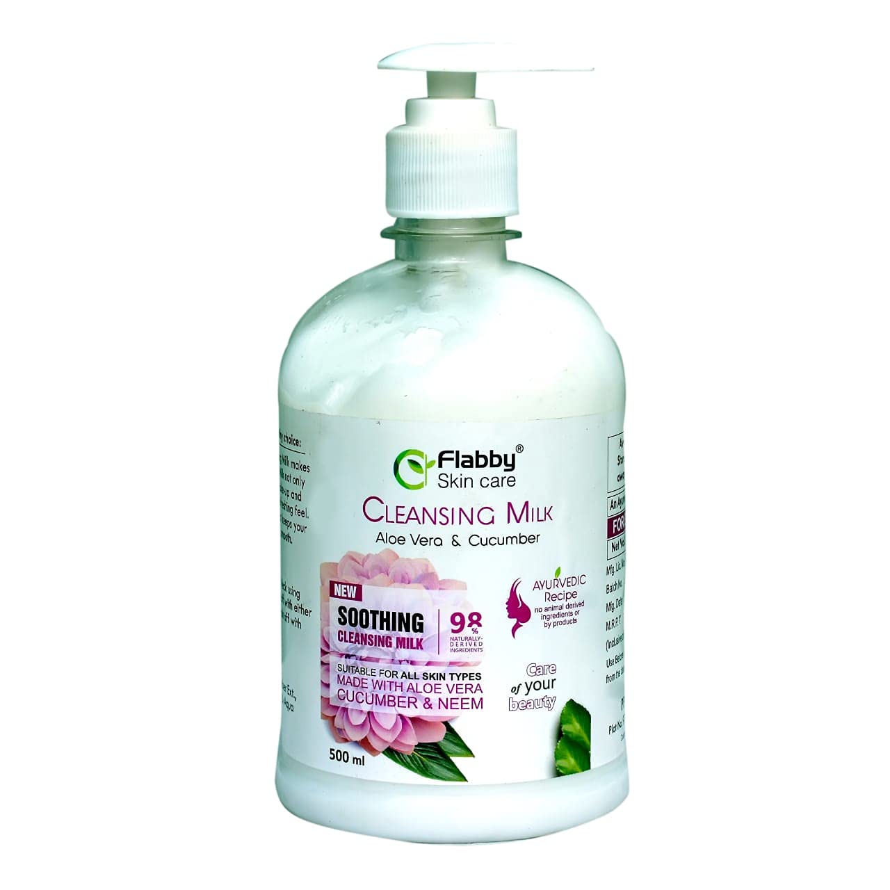 Flabby Skin Care Aloe Vera & Cucumber Cleansing Milk - 500ml | Gentle Face Wash for Dry & Sensitive Skin | Perfect for Daily Skincare Routine & Post-Workout Refreshment