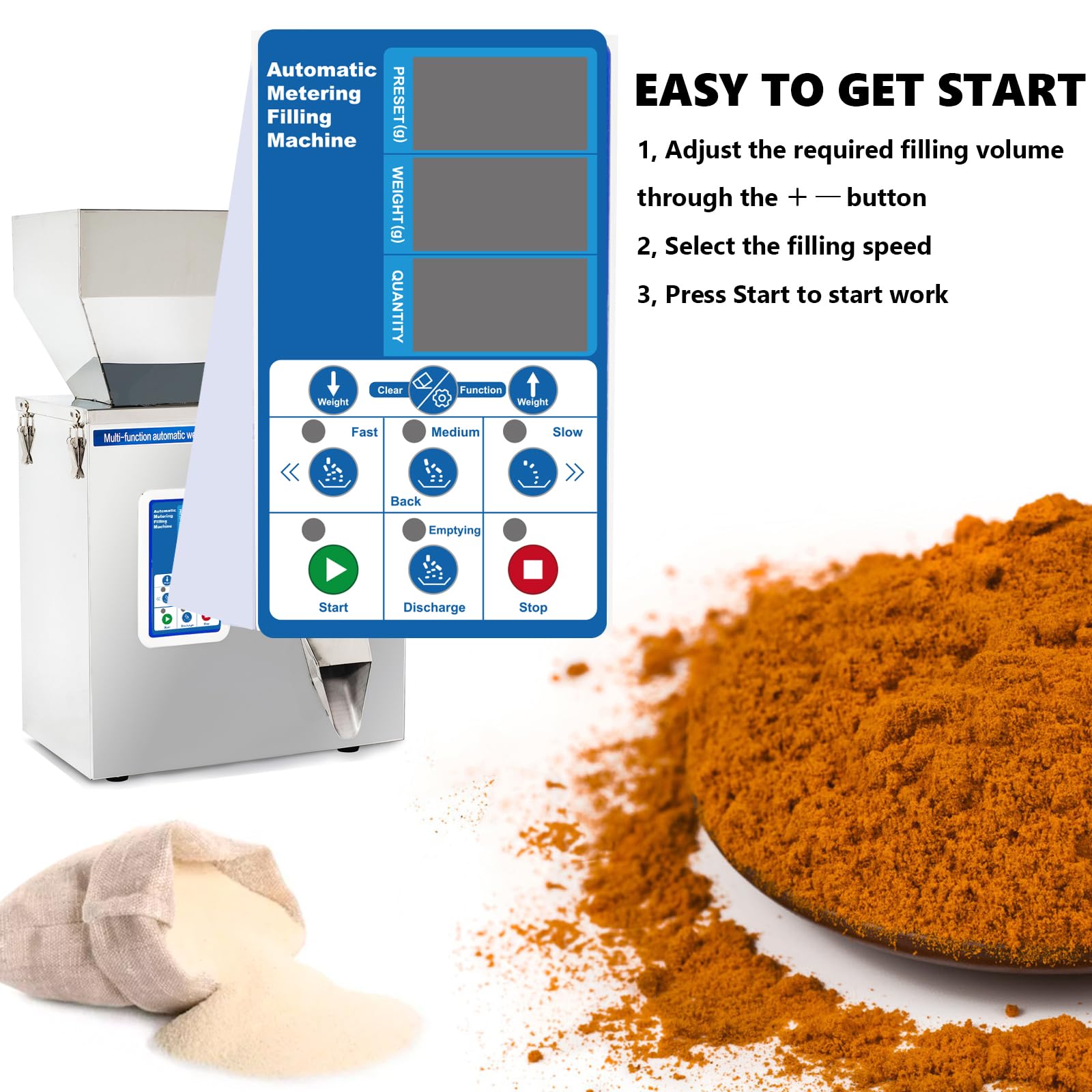 Automatic Powder Filling Machine for 1-200g (0.44 lb) - Multifunctional Particle Packaging Equipment for Spices, Coffee & Tea | Home & Commercial Use