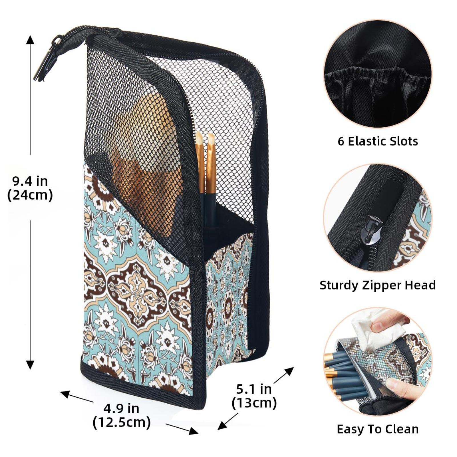 Retro Geometric Boho Style Makeup Brush Organizer Bag with 12 Brushes - Portable Makeup Brush Holder Case for Travel & Home Vanity Organization