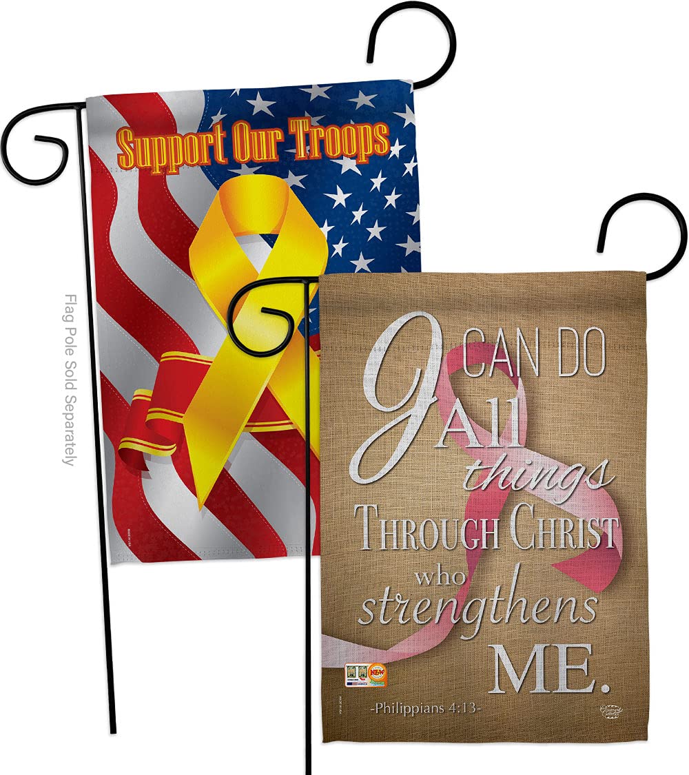 Pink Ribbon Garden Flags Pack - Inspirational Christian & Cancer Awareness Yard Decor - Double-Sided 13x18.5 Inch - Support Breast Cancer, Autism, BLM & Troops - Perfect for Front Yard, Garden, Porch & Home Decor