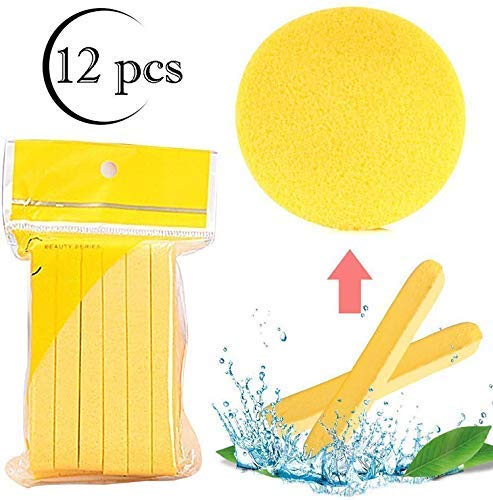 GOLD MAX 12-Piece Facial Cleansing Sponge Set - Soft Exfoliating Wash Puff for Deep Cleaning (Yellow, Medium Size) | Perfect for Daily Skincare Routine & Makeup Removal