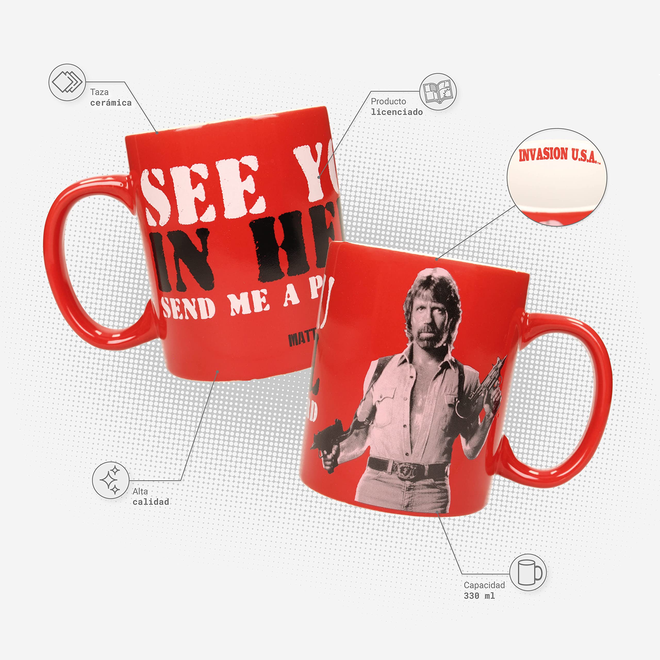 Chuck Norris Funny Coffee Mug - 'See You in Hell' Novelty Ceramic Cup - Perfect for Office Gifts, Man Cave Decor & Coffee Lovers