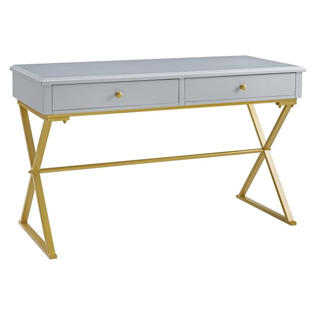 UrbanPro Transitional Two Drawer Wood and Metal Desk in Gray - Modern Home Office & Study Desk for Small Spaces, Dorm Rooms & Workstations