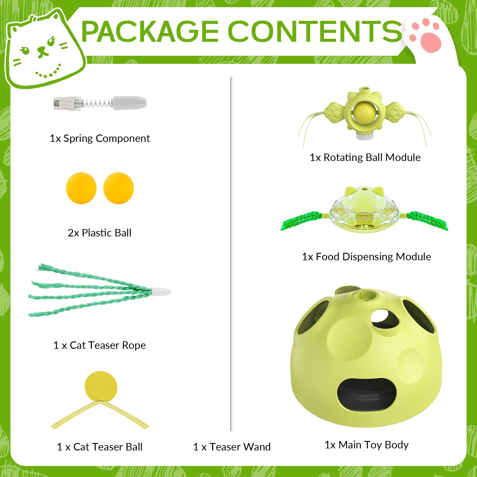 Interactive Cat Toys for Indoor Cats - Kitten Wand Toy with Funny Balls, Slow Feeder Food Puzzle & Treat Dispenser - Rotation Hole-Digging Games for Mental Stimulation - Perfect Birthday Gift for Playful Kitties (Green, Large) - Great for Solo Play, Bonding Time & Reducing Boredom in Small Spaces