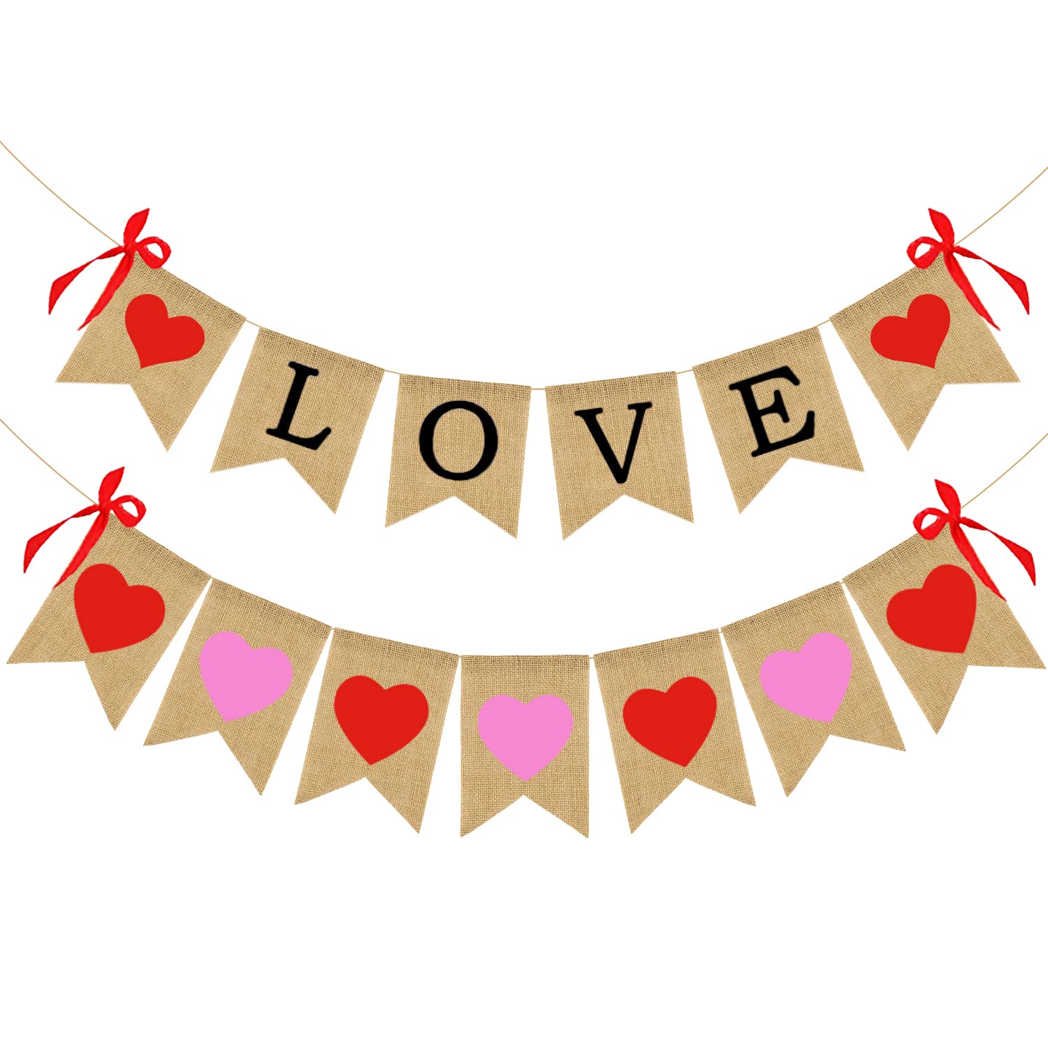 Valentine's Day Decorations - Romantic Burlap Love Banner with Heart Garland for Weddings, Anniversaries & Engagements | Perfect for Home, Party & Photo Backdrop Decor