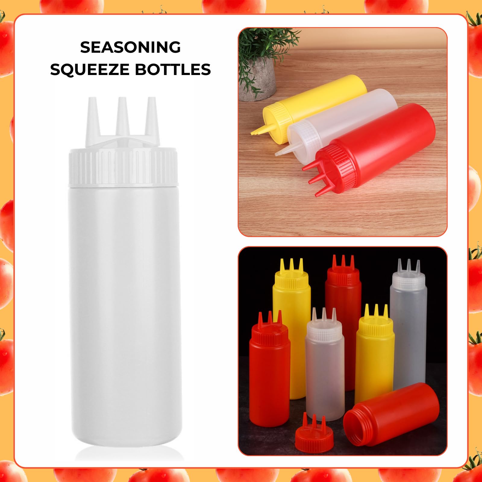 Beyonday 24oz White Seasoning Squeeze Bottles - 3-Hole Ketchup Mustard Dressing Dispenser for Kitchen, Restaurant & Bakery - Perfect for Salad Dressings, Sauces, Condiments & Creams - Ideal for Home Cooking, Food Service & Commercial Use